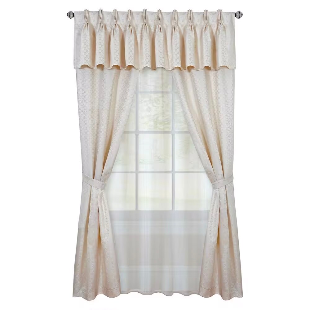 Ivory Geometric Pinch Pleat Ground Length Curtain Set