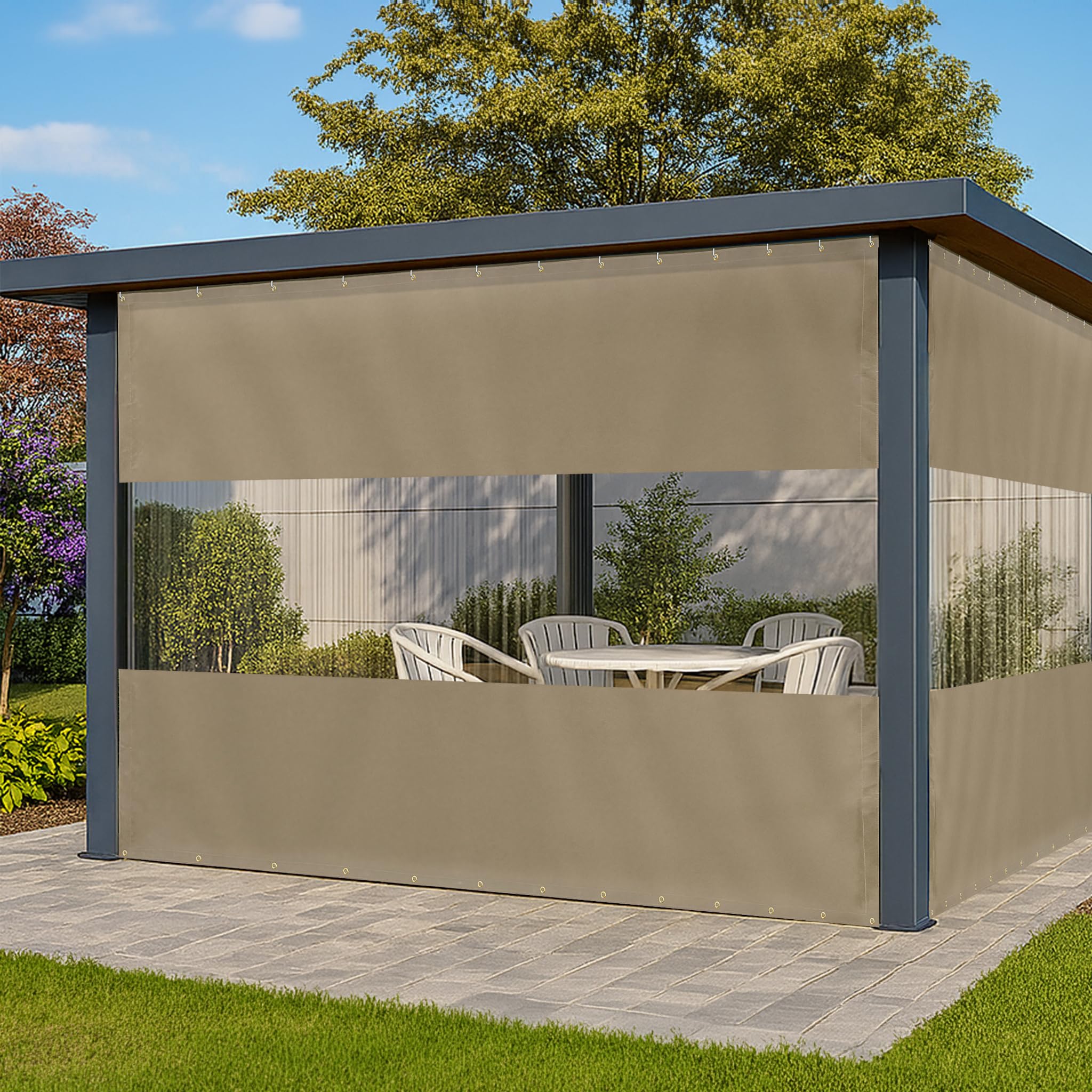 Covers & All Vinyl Outdoor Curtains for Patio Waterproof 12 oz Outdoor Clear Panel Curtains Gazebo Curtains with Brass Grommets