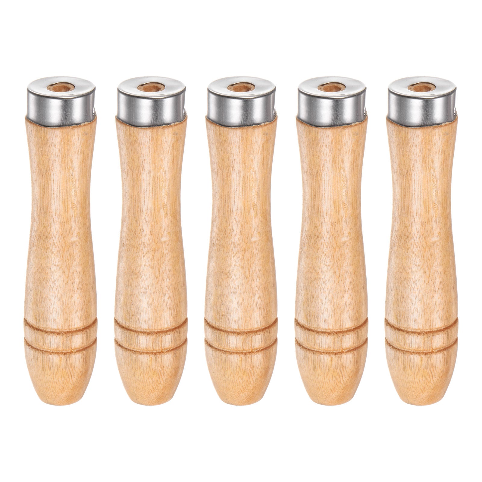Harfington 5pcs Wooden File Handle 4.33 Inch Round Hole Ergonomic Handles with Metal Collar for 6 Inch - 8 Inch Metal Files #S26032000UX3542