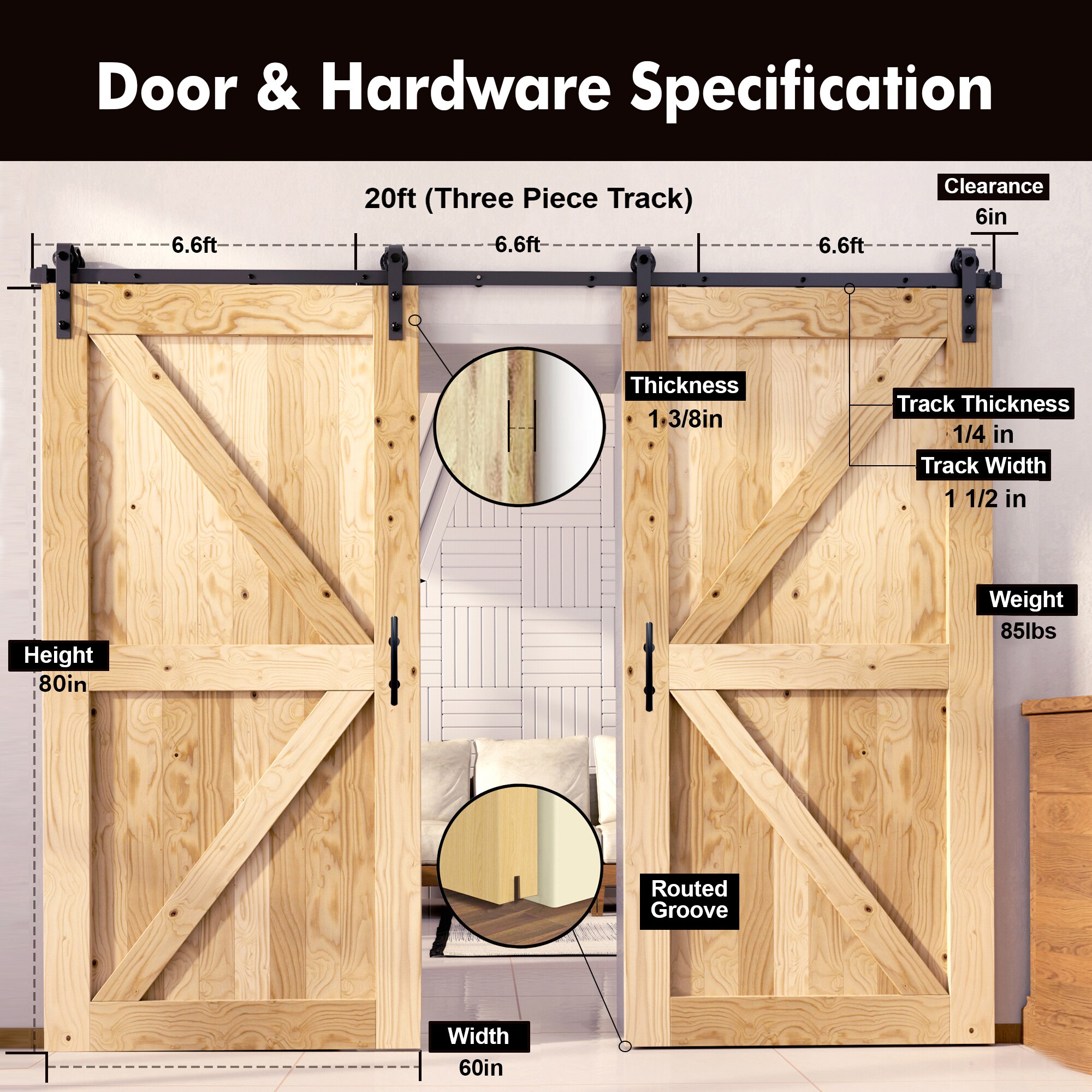 HOMACER 60-in x 80-in Unfinished Pine Wood Solid Core Double Barn Door ...