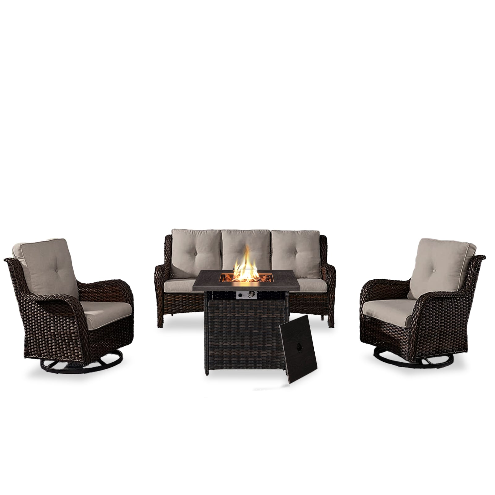 Rilyson FS013023098-3 Curved armrest 4 -Piece Wicker Patio Sofa Conversation Set with Gray Cushions