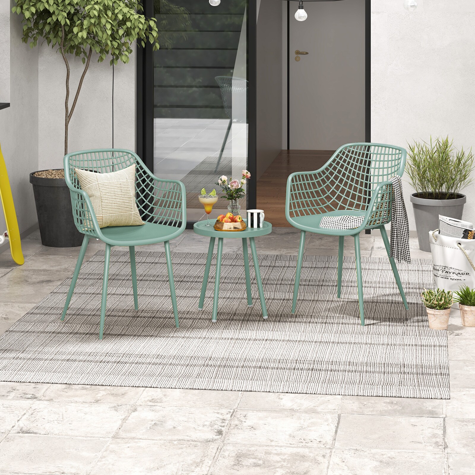 Slickblue 3 Piece Metal Patio Bistro Set with Round Coffee Table ...