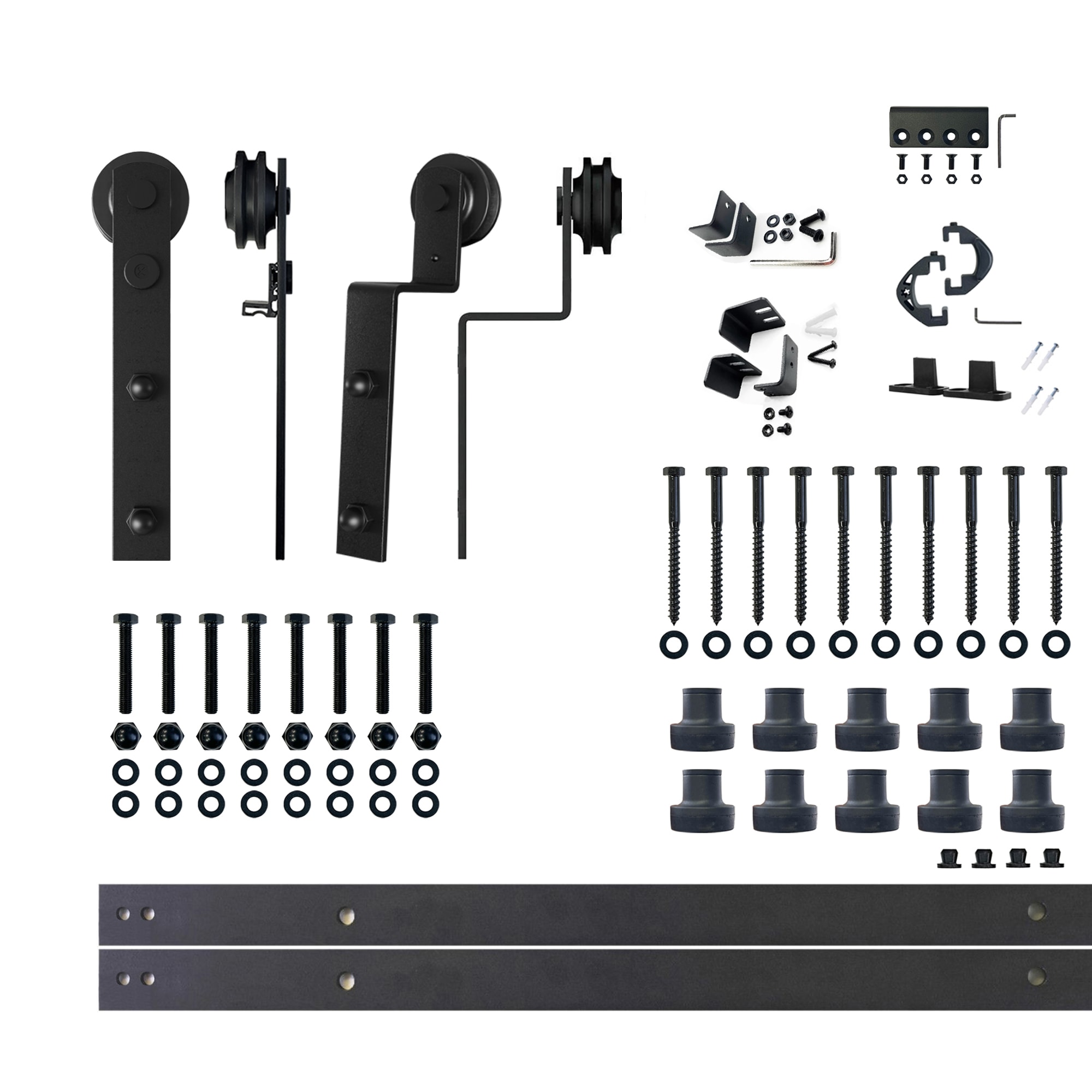HOMACER ZT5TGH156C 156-in Rustic black Black Indoor I-strap Double bypass Barn door hardware kit