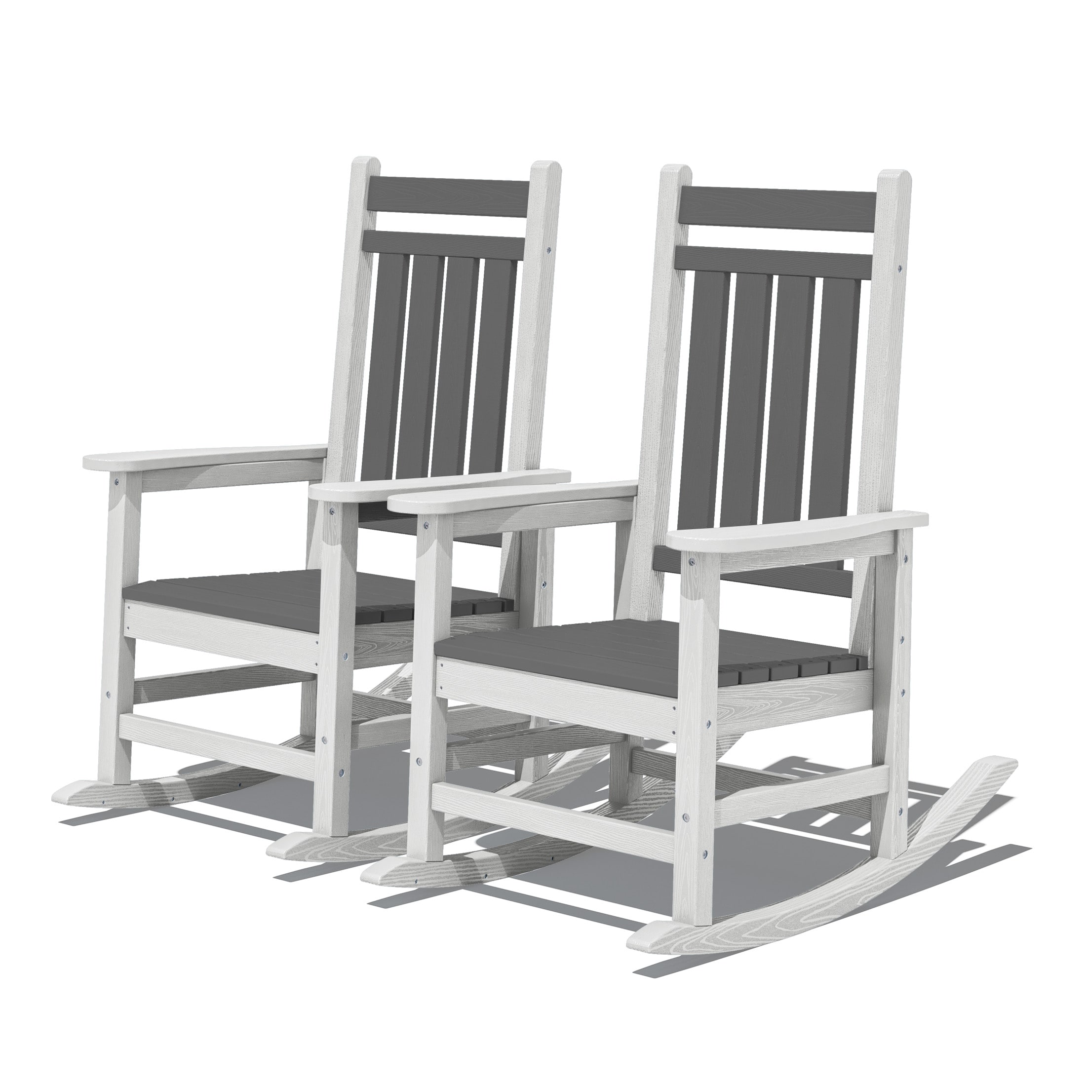 JEAREY TRGY02-GW HDPE High-back Patio Rocking Chair Set of 2 Set of 2 Gray/White HDPE Frame Rocking Chair with Slat Seat