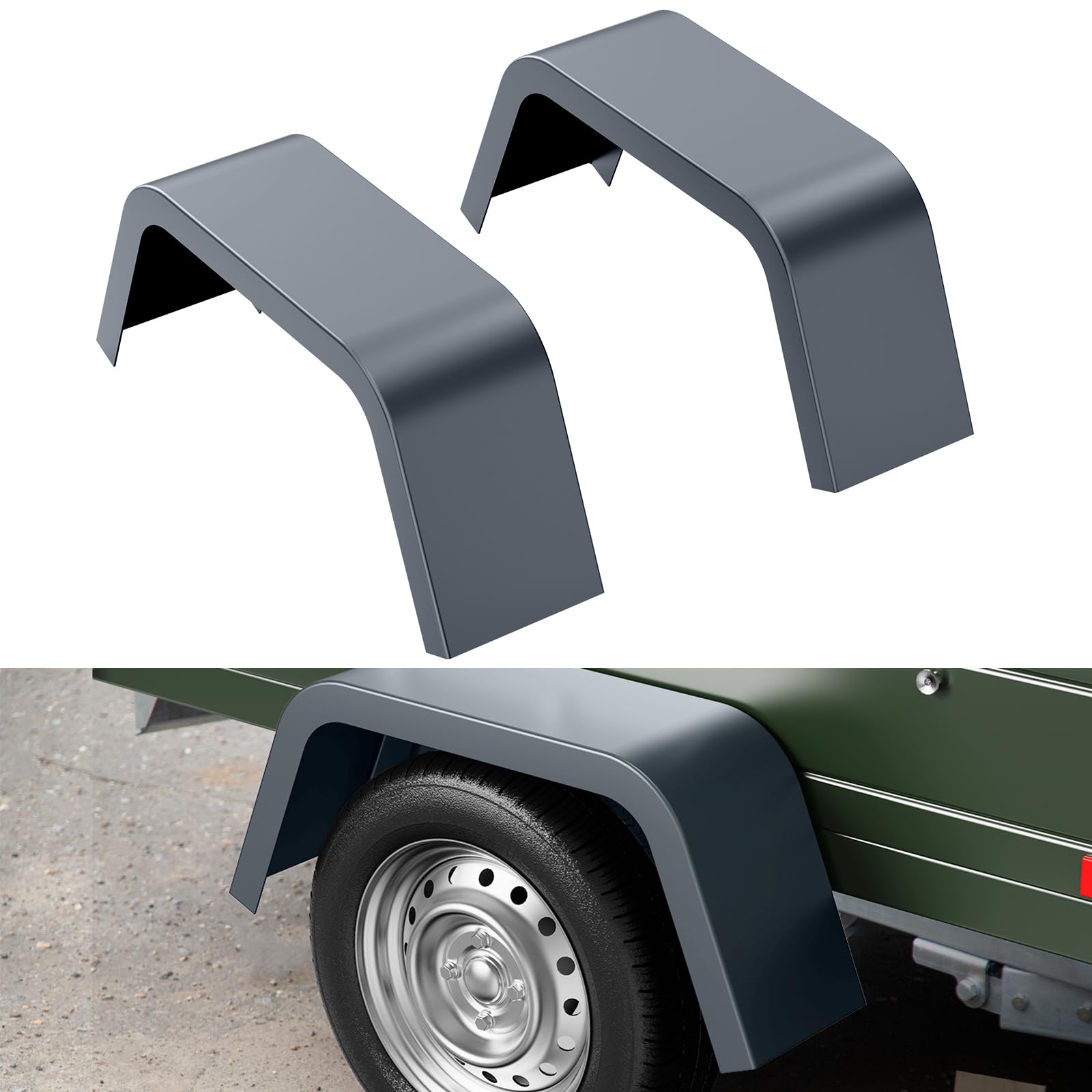 GarveeLife 2 Pack Single Axle Trailer Fenders 14 Gauge Steel Fit 14 in 16 in for Boat Car Hauler Cargo Utility Landscape Trailers