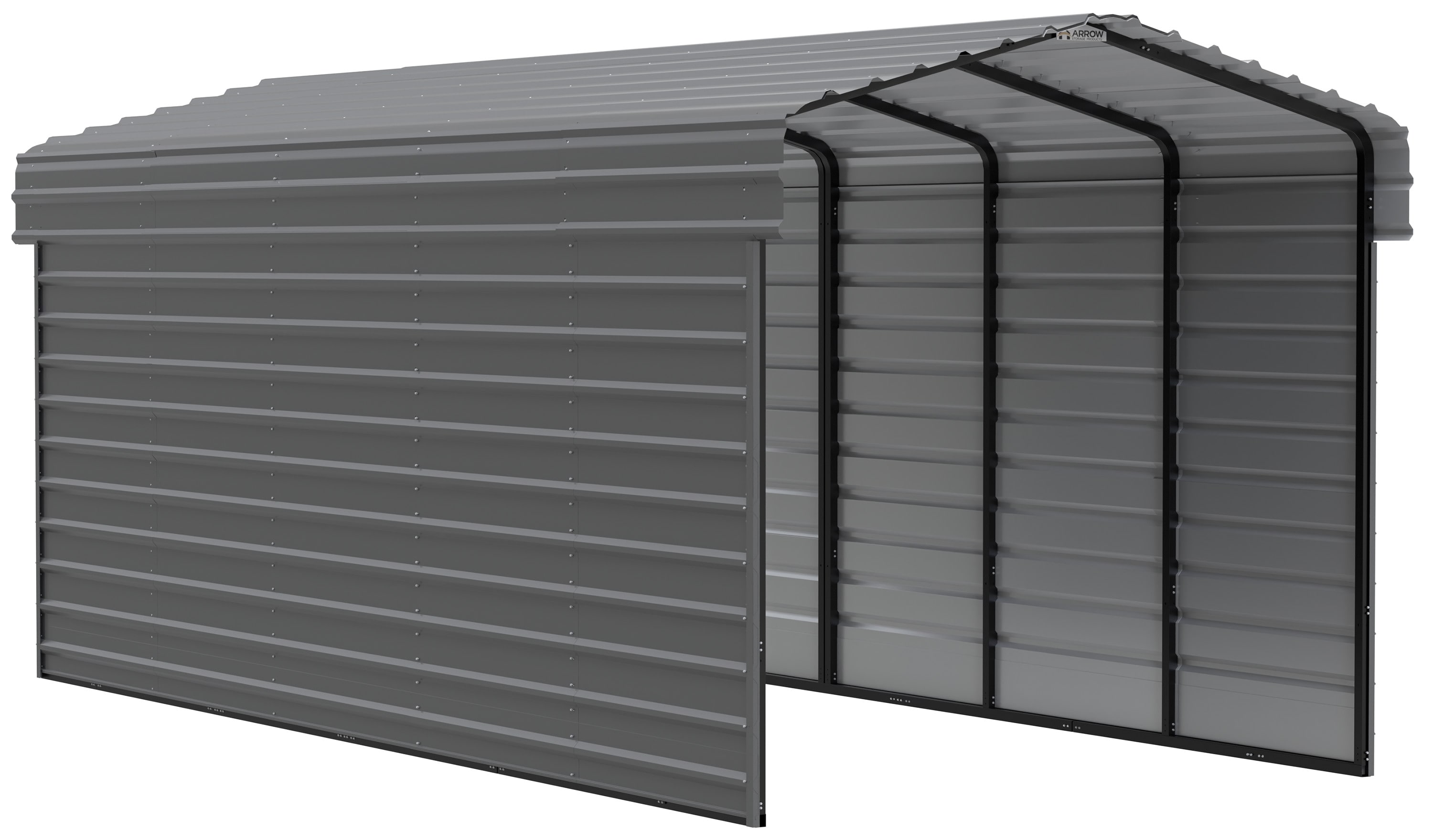 Arrow CPHC102409ECL2 10-ft W x 24-ft L x 9-ft H Charcoal with 2 Side Wall Kits Metal Carport with Metal Roof