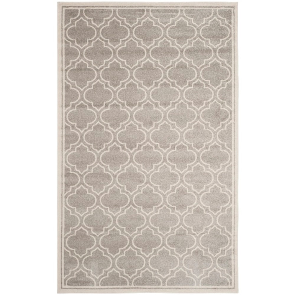 Ivory and Light Grey Geometric Synthetic 6' x 9' Area Rug