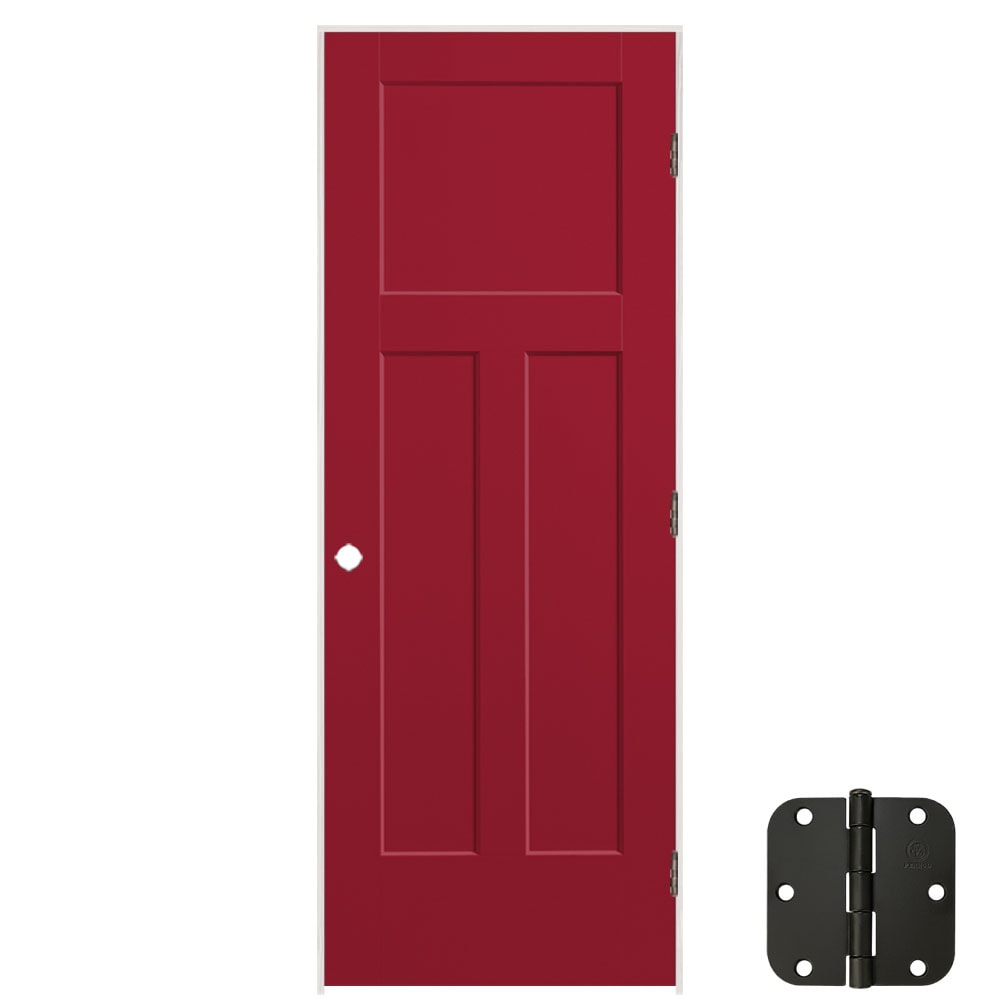 Masonite 5071445 30-in x 80-in Barn Red Solid core 3-panel craftsman Left hand Smooth Prefinished Molded composite Flat Jamb Single Prehung Interior Door