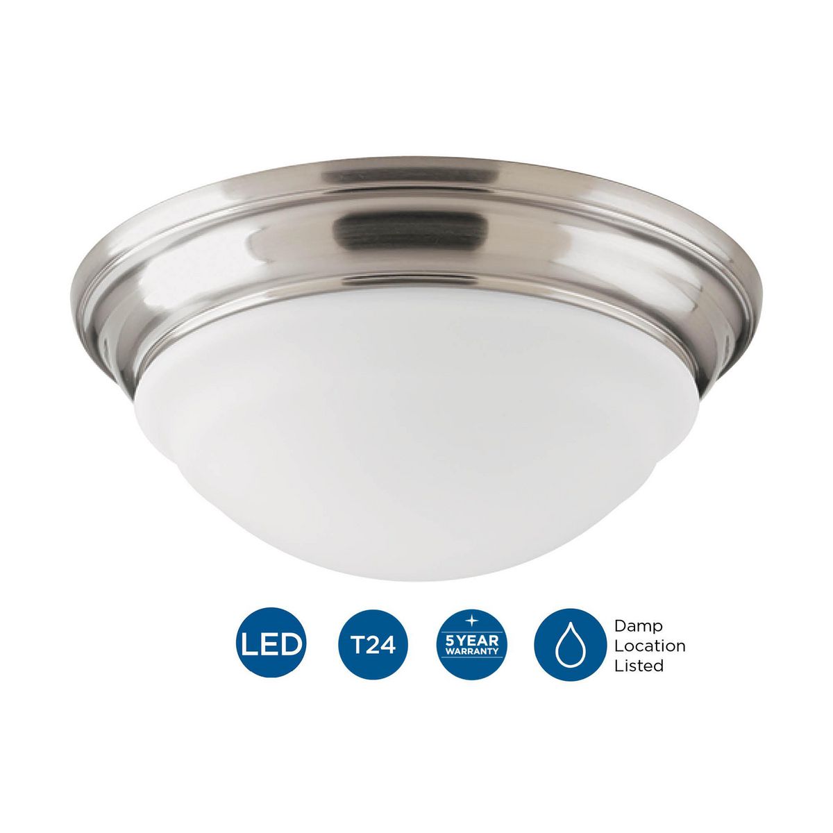 Brushed Nickel LED Flush Mount Light with Etched Glass Bowl