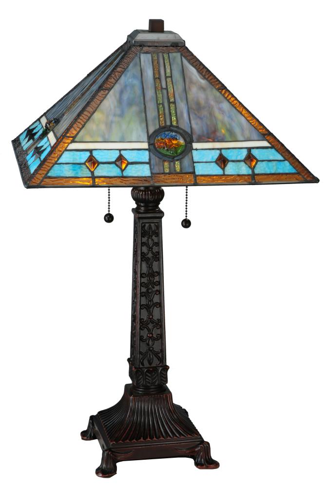 Meyda Tiffany Lighting 138776 Mission rose Mahogany bronze Pull-chain Table Lamp with Tiffany-style Shade