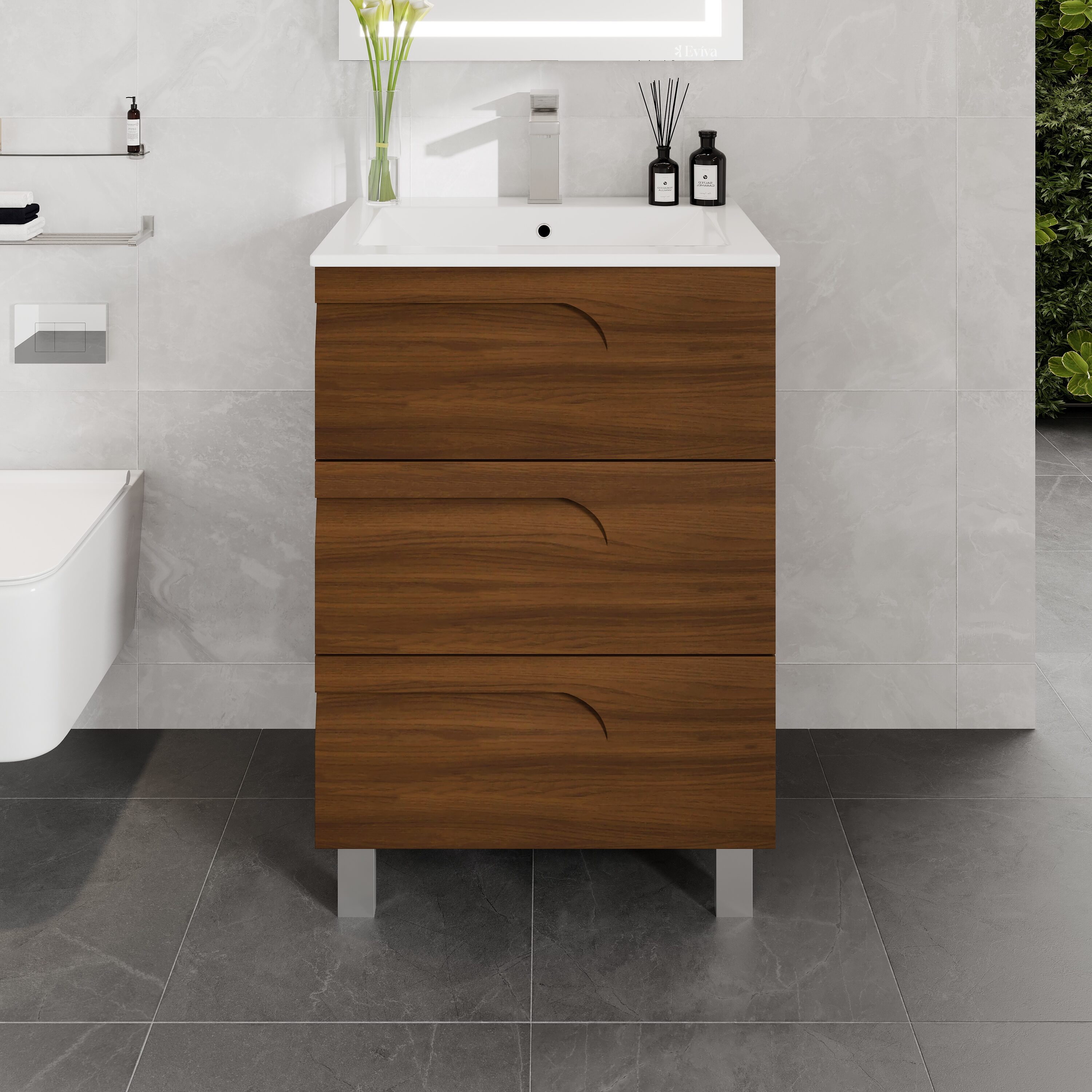 Eviva EVVN23-24GW-FS Joy 24-in Graywwod Single Sink Bathroom Vanity with White Porcelain Top