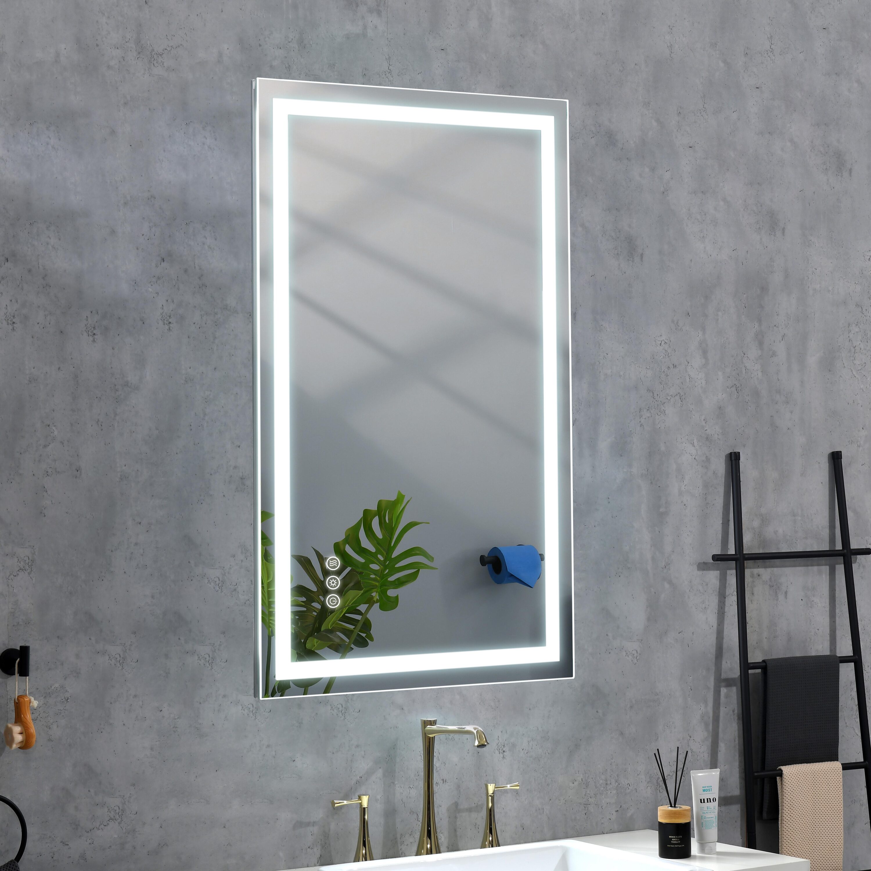 Bayfeve BF-77828-MIR 40-Inches x 28-Inches Beveled Frameless Rectangle Dimmable Lighted Fog Free Bathroom Vanity Mirror ( Silver )