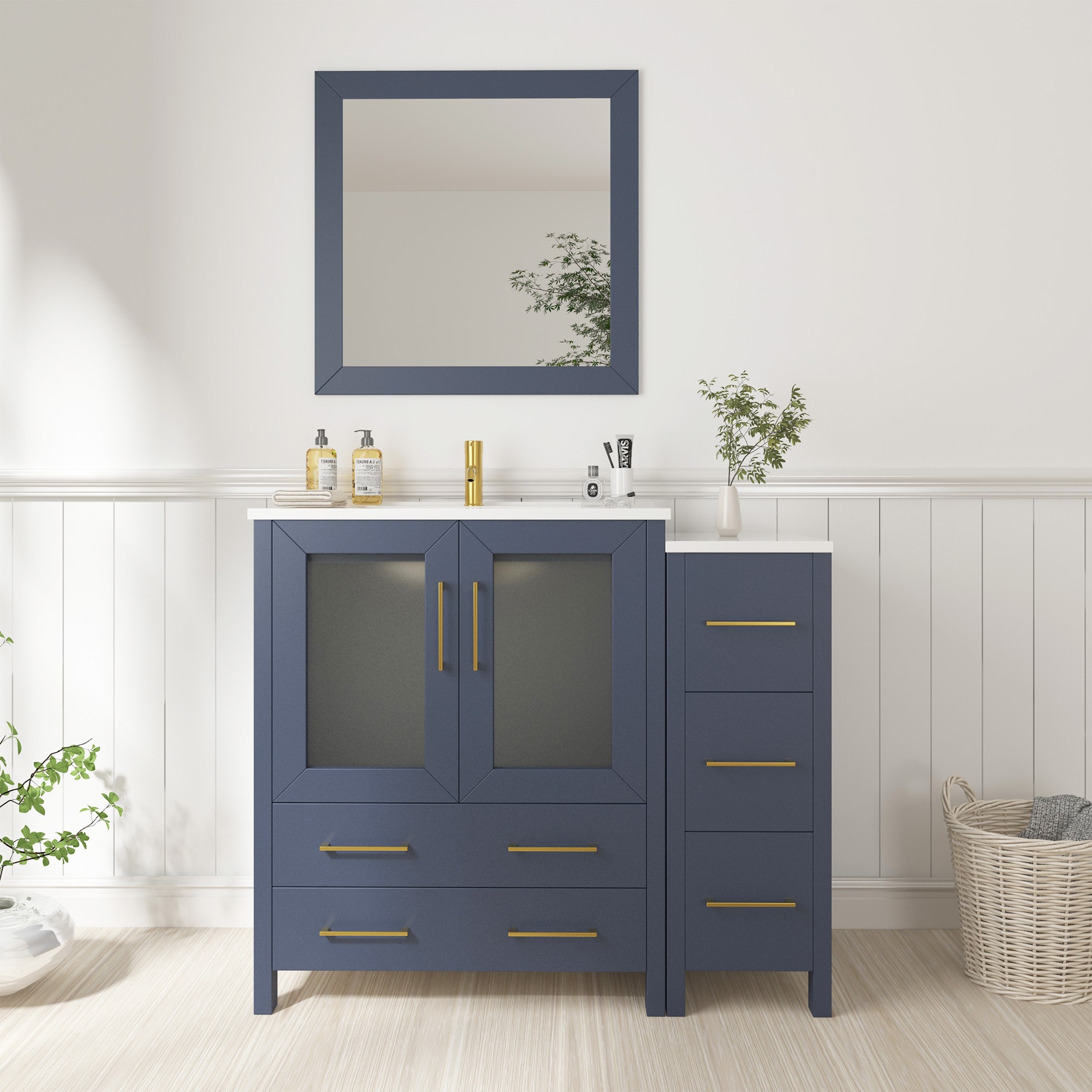 Vanity Art VA3024-36B Brescia 36-in Blue Undermount Single sink Bathroom Vanity with White Ceramic Top (Mirror Included)
