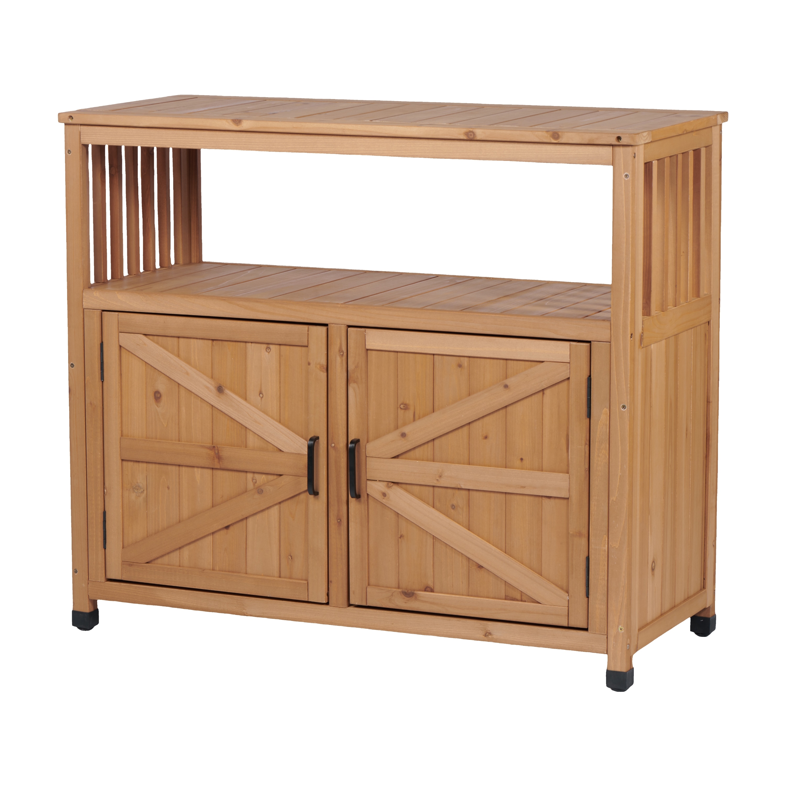 LOVMOR SF-M-W2640P330336 Wooden Patio Bar Table Set with Storage  Buffet Cabinet Sideboard for Outdoor and Indoor