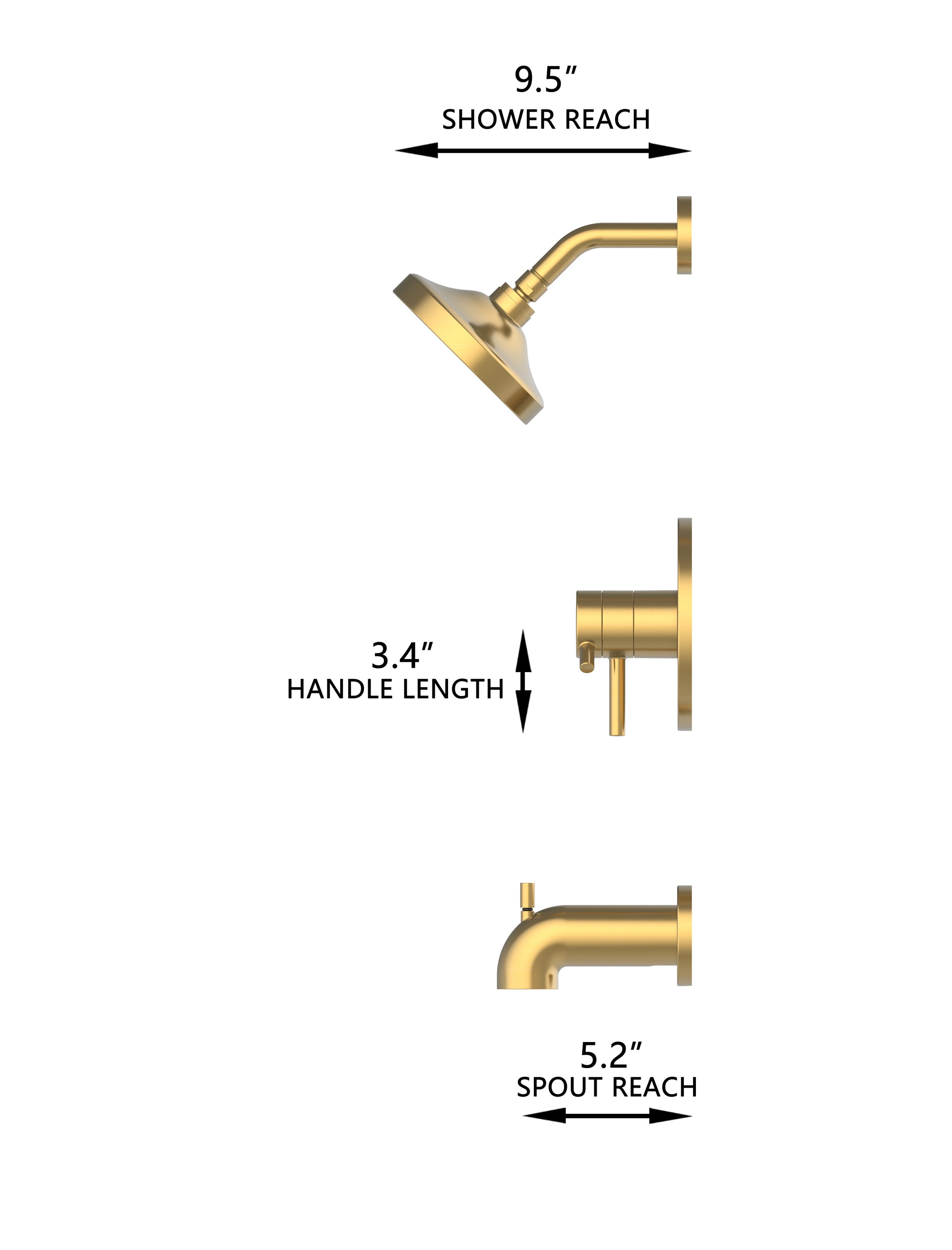 Round Three-Handle Two-Function Bathroom Shower Set - Gold Brushed