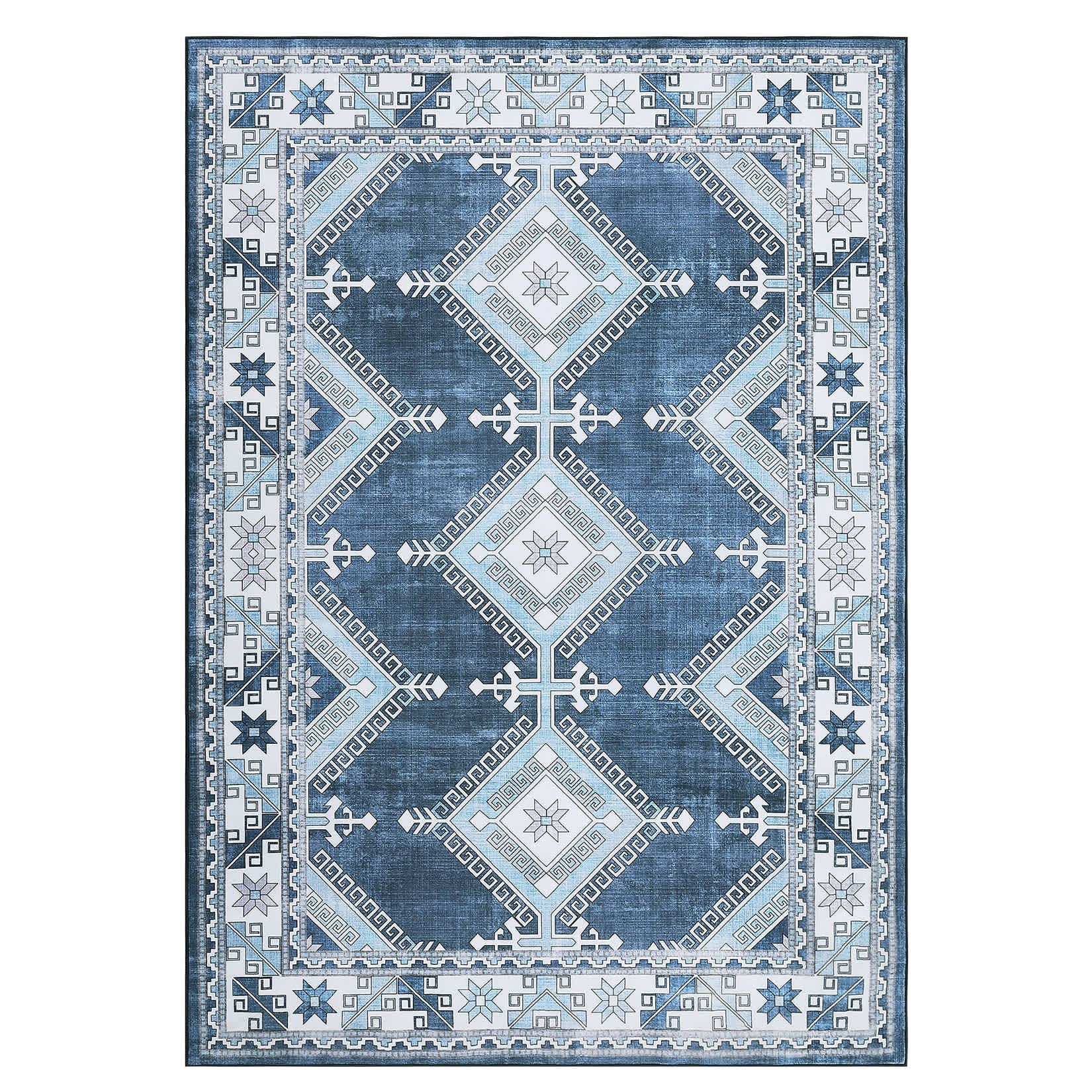 Qeetex LSN-PHO-0Z9UJM5M 8 x 10 ft Polyester Imitation Cashmere Gray Blue Rectangular Hallway Bathroom Entryway Kitchen Office Foldable Geometric Printed Bohemia Washable Area Rug
