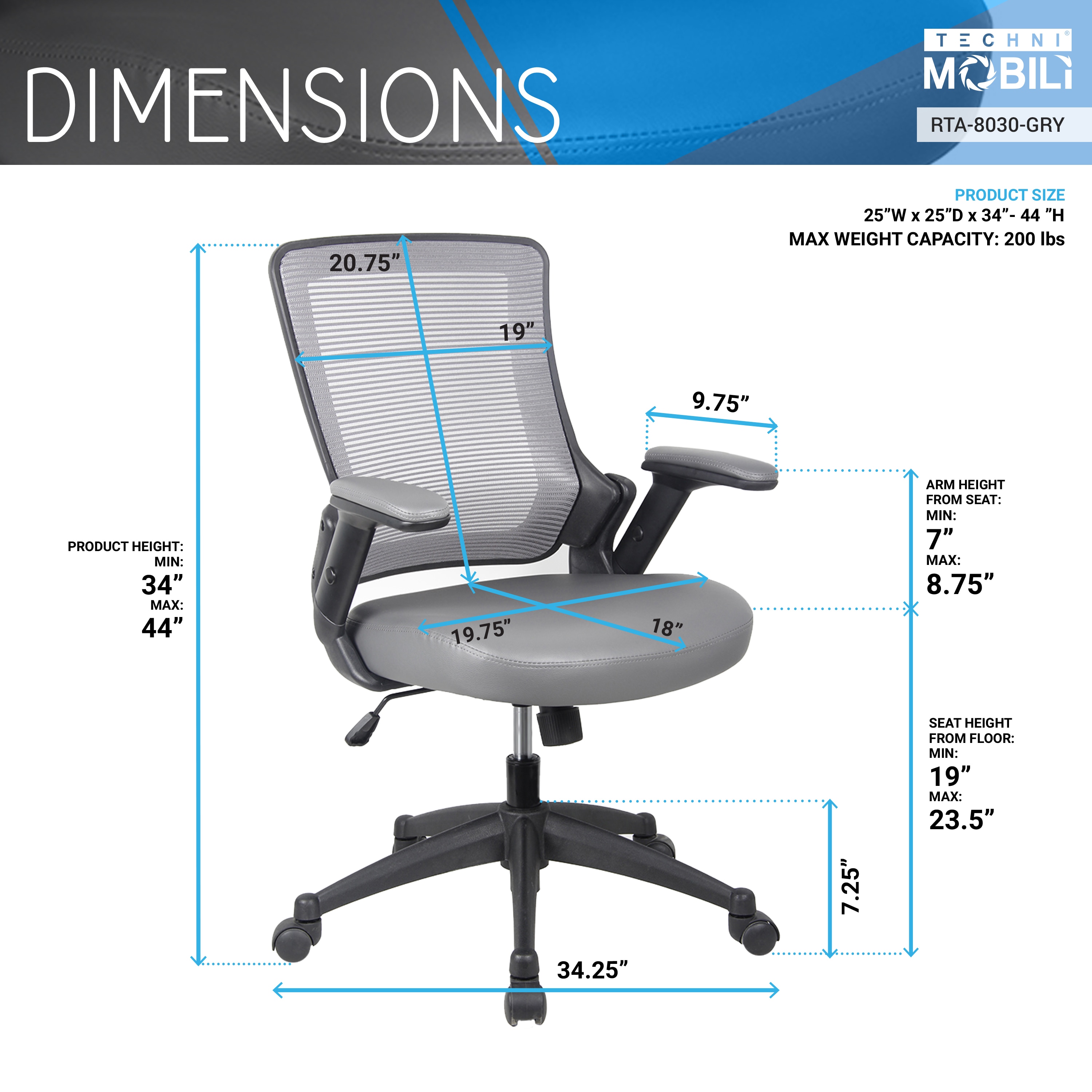 Techni Mobili RTA-8030-GRY Office-Chairs - View #5