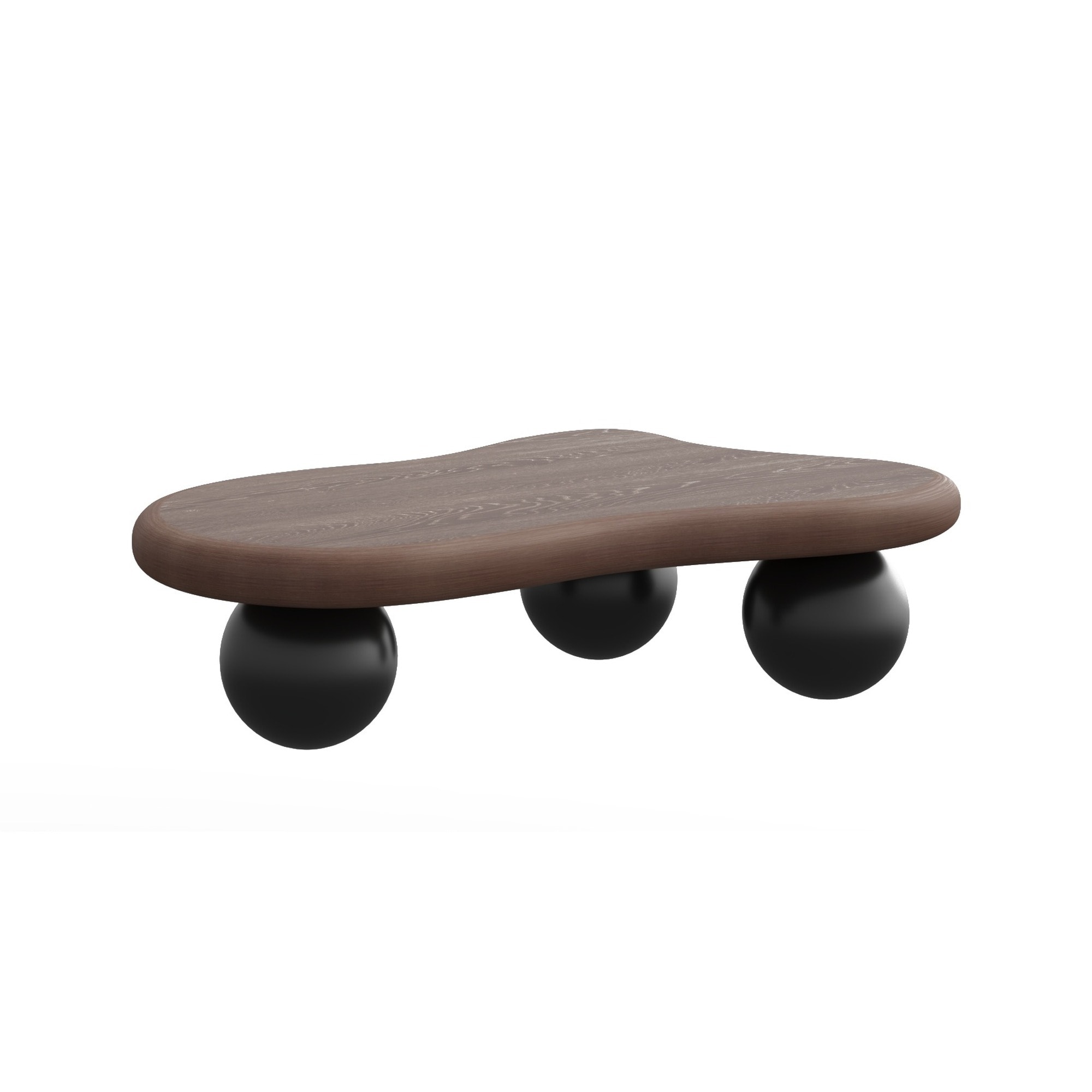 UOI - 40 inch Walnut Top Black Legs Cloud Shaped Coffee Table with 3 Ball Legs for Living Room