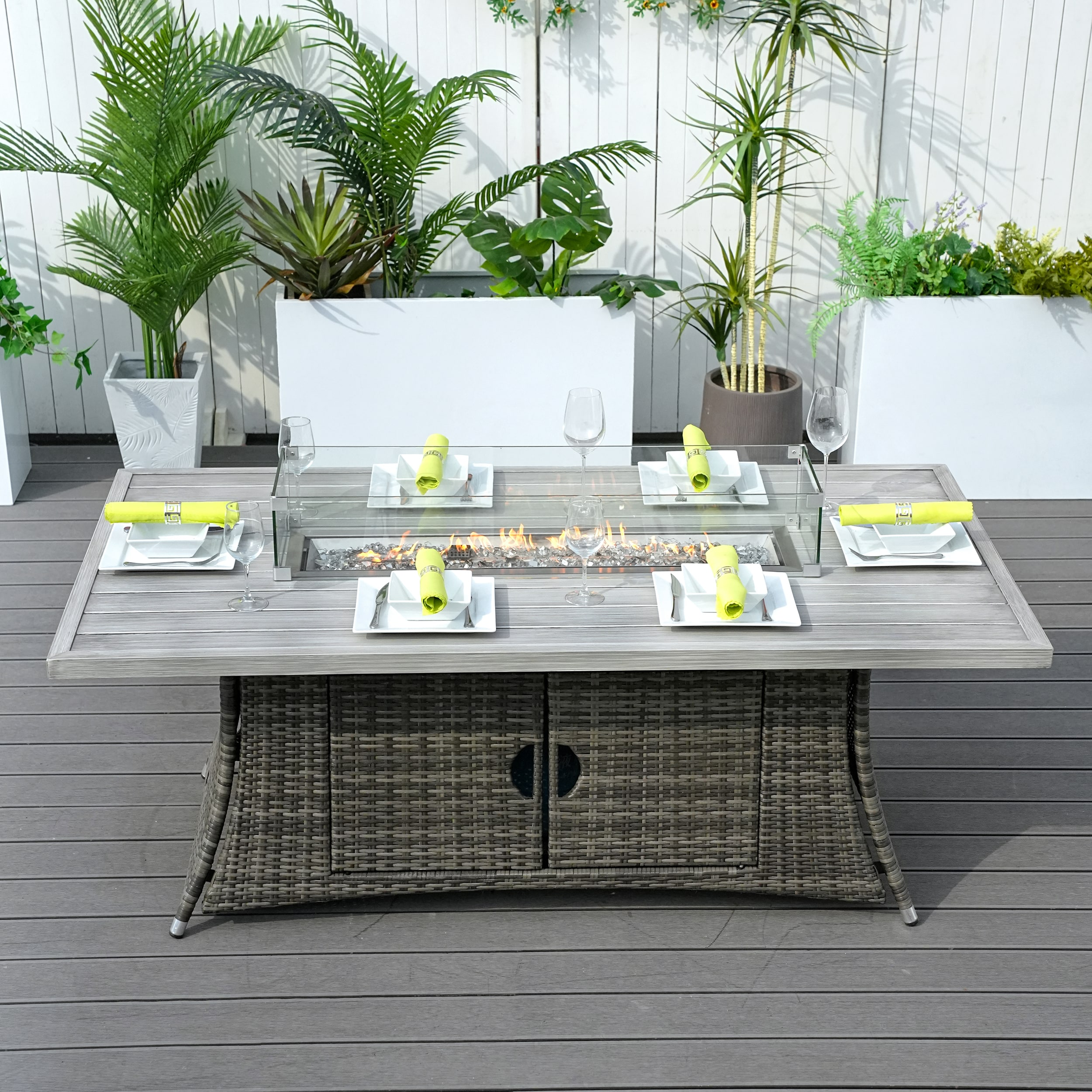Moda Furnishings 1106RA-T-G Florrie Rectangle Wicker Outdoor Dining 39.39-in W x 71-in L