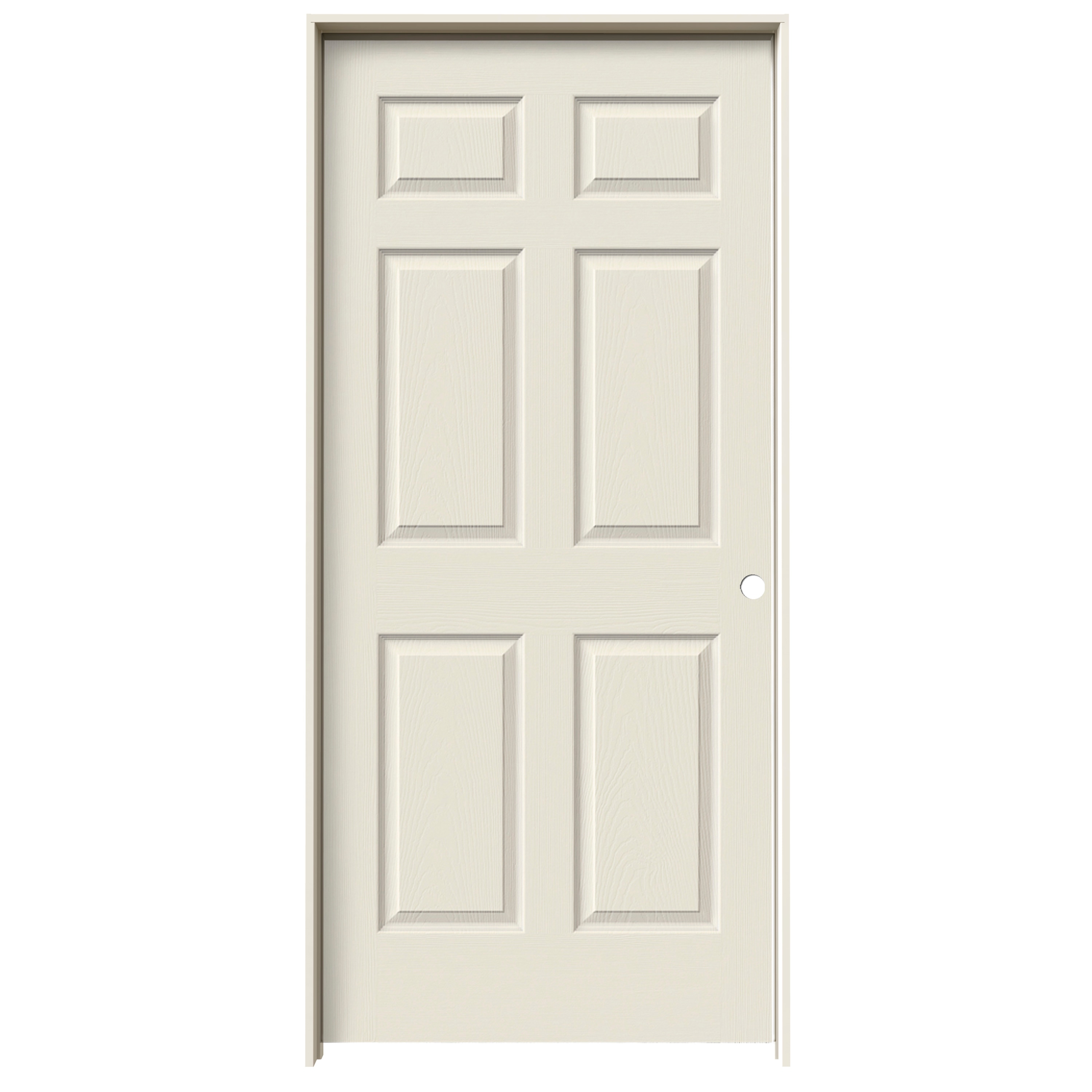 RELIABILT LOE830574 36-in x 80-in Primed Solid core 6-panel Left hand Textured Primed Molded composite Flat Jamb Single Prehung Interior Door