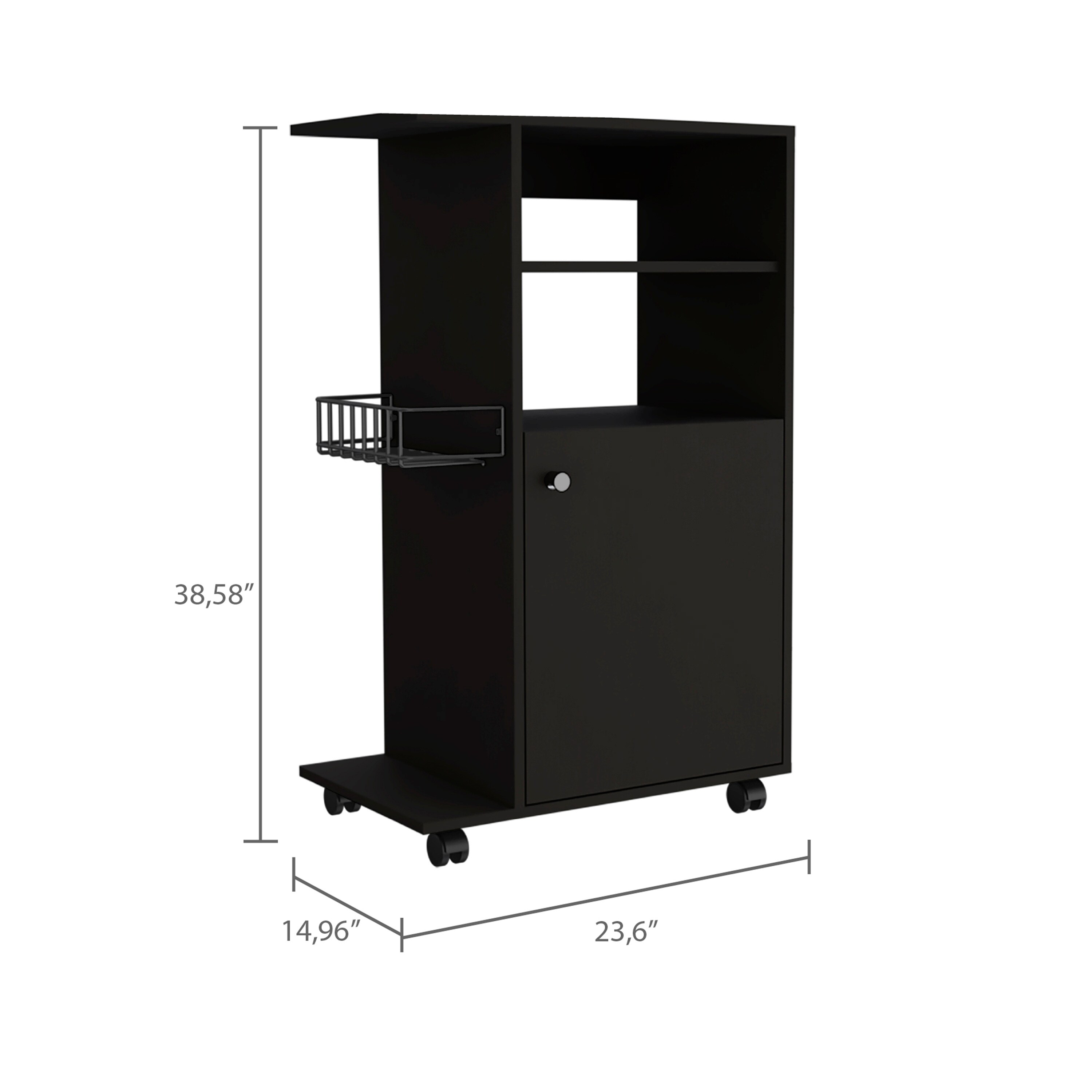 Miki Shinly Black Mdf Base with Mdf Wood Top Rolling Kitchen Cart (23.6-in x 14.96-in x 38.5-in)