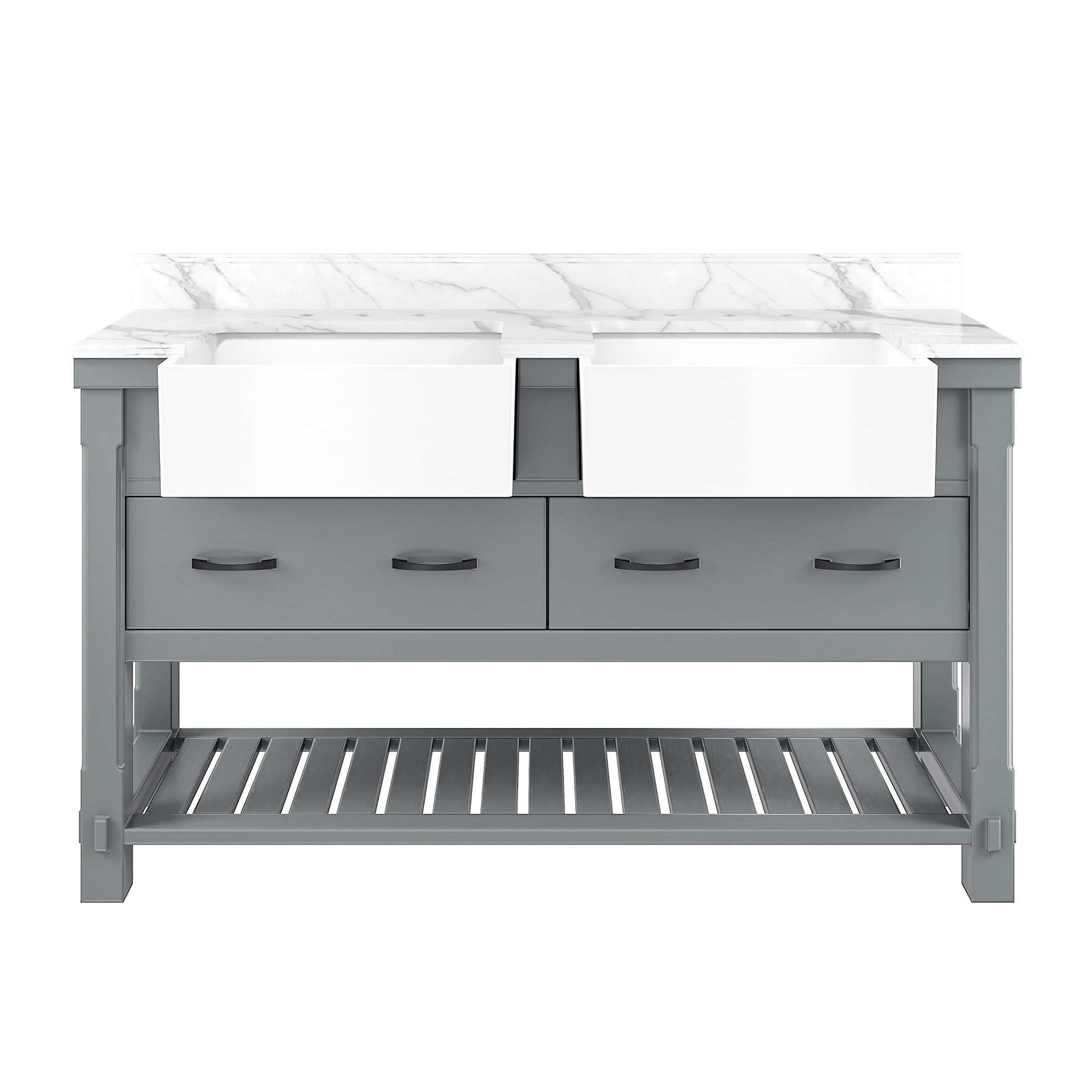 CASAINC MS-10036-CAB-GR 60" Double Farmhouse Sinks Bathroom Vanity in Grey 60-in Gray Farmhouse Double sink Bathroom Vanity with White Quartz Top