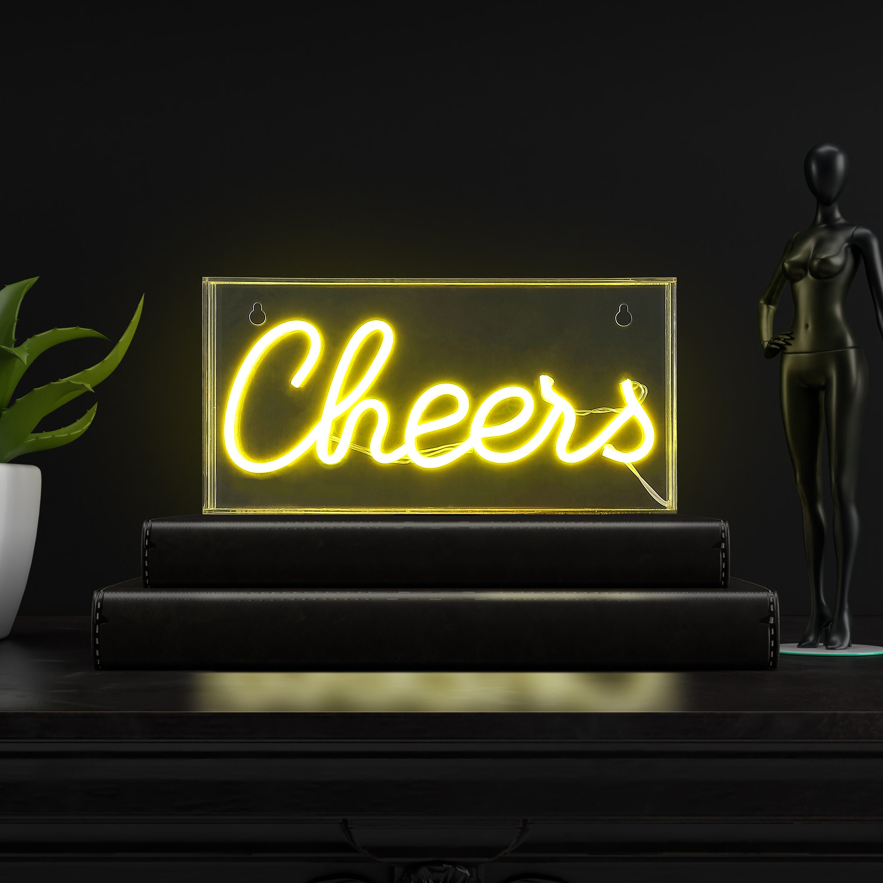 Cheers Yellow Acrylic Box USB LED Neon Light