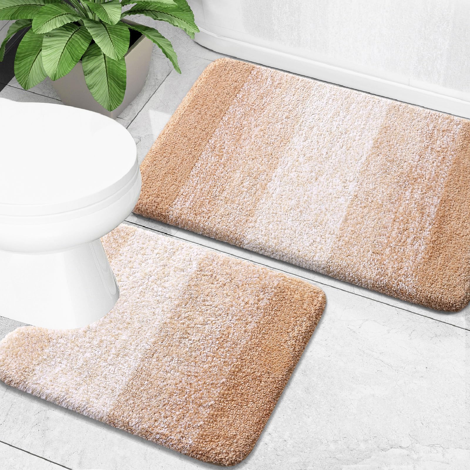 PUPWE Microfiber Bathroom Rug Set 2 Piece Ultra Soft Absorbent Non Slip Quick Dry Machine Washable