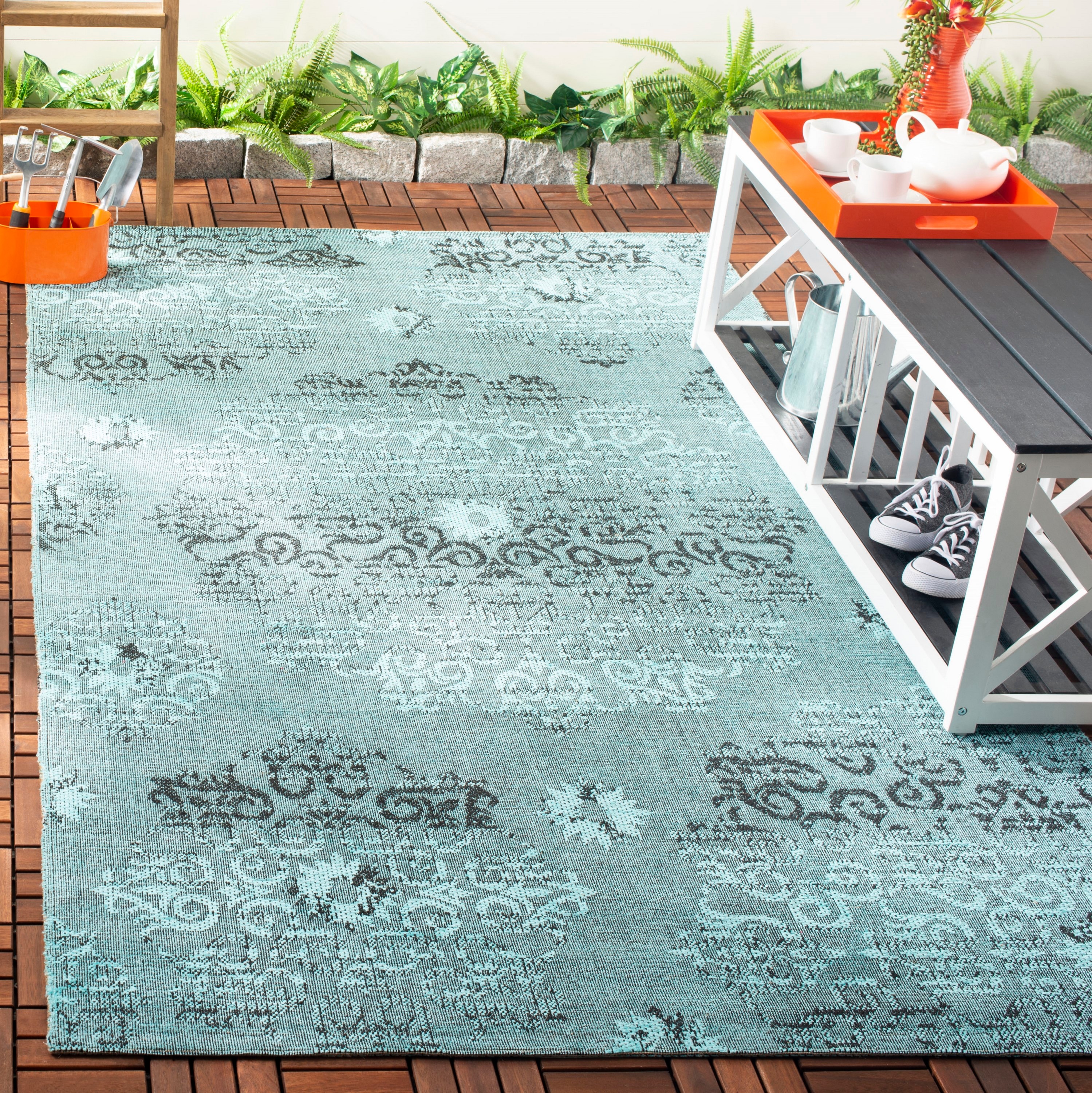 Safavieh PAL129-9060-4 Palazzo Quartu 4 x 6 (ft) Loomed Synthetic Light Blue/Black Rectangular Indoor Distressed/Overdyed Area rug