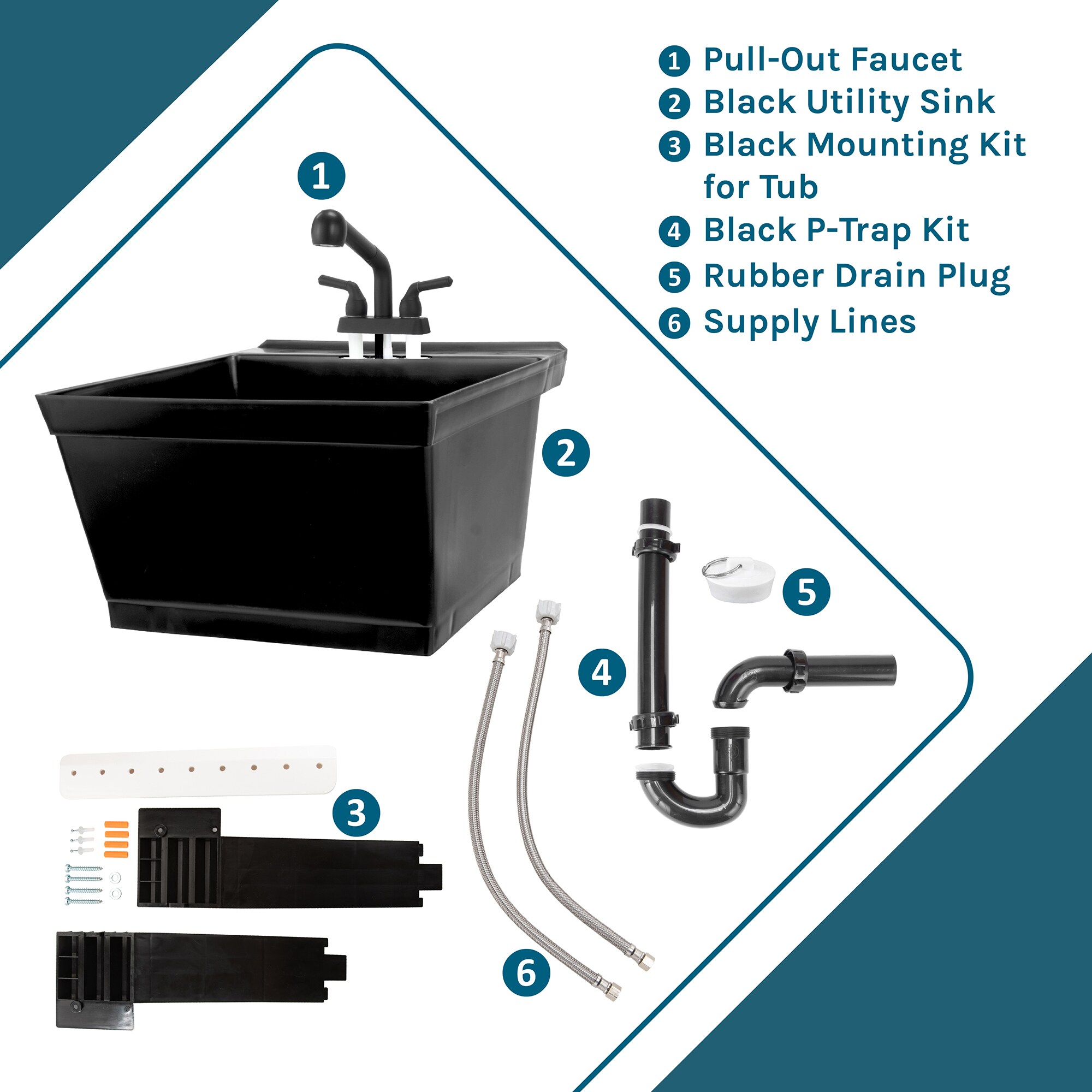 Cambridge Resources 23.5-in Black Wall Mount Utility Tub with Faucet