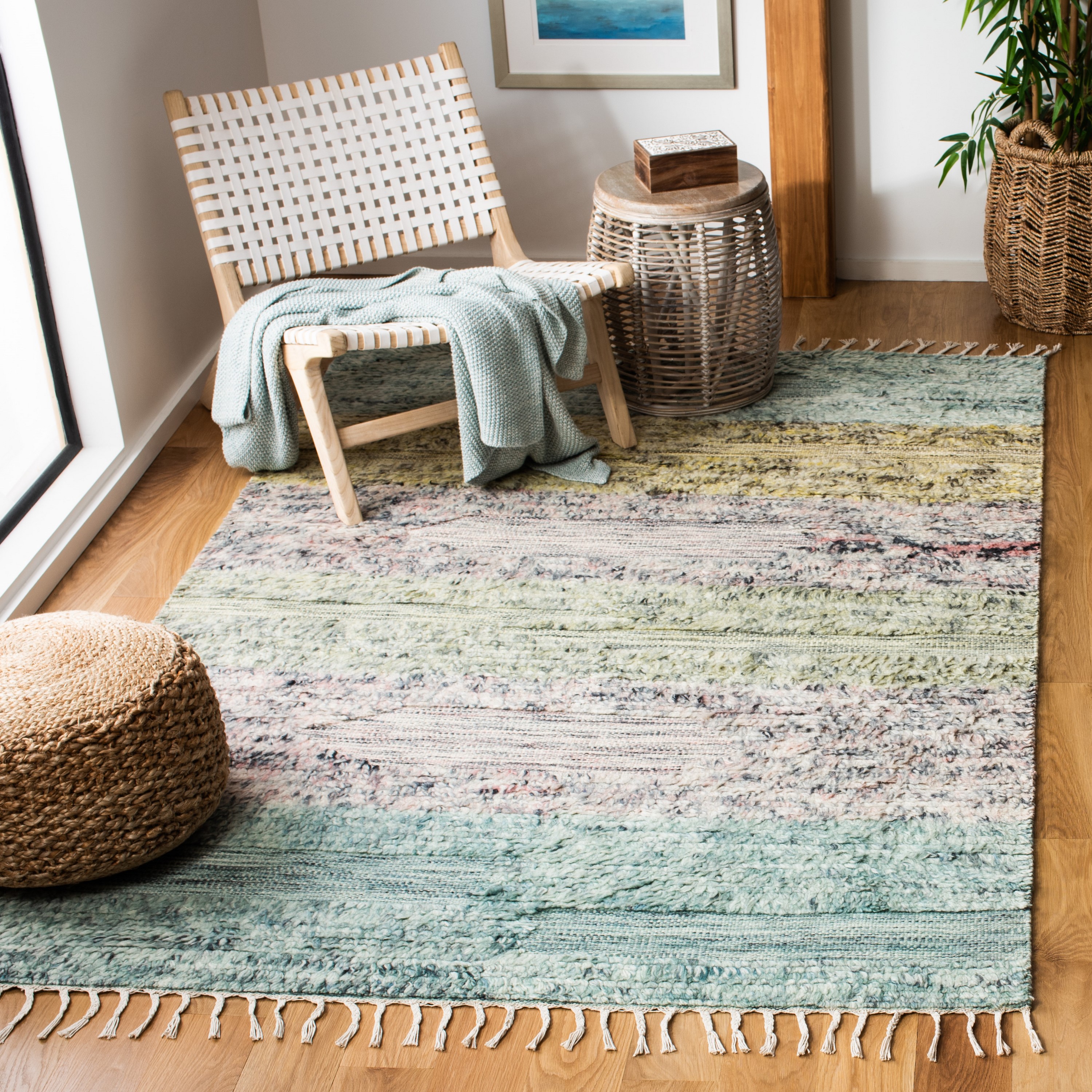 Colorful 5' x 8' Hand-Tufted Wool Shag Area Rug