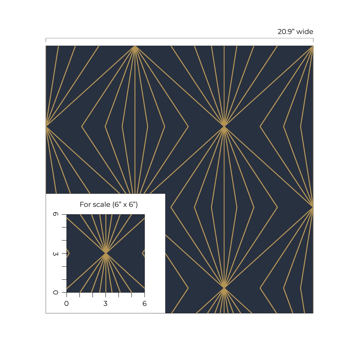 Dark Blue and Metallic Gold Geometric Peel and Stick Wallpaper