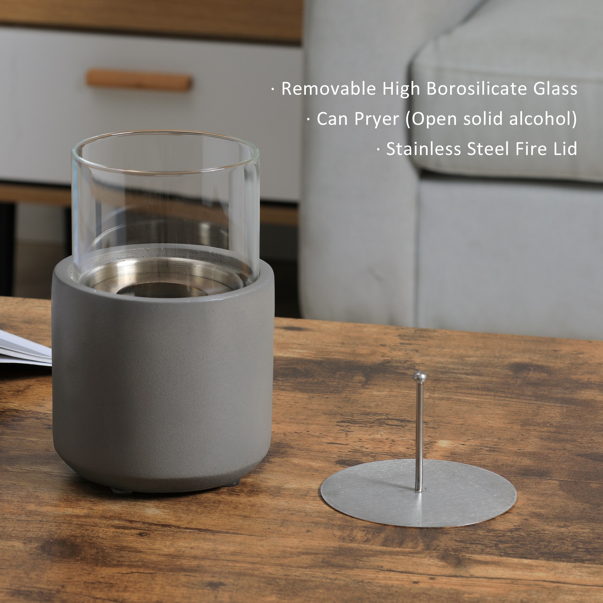 Light Grey Stainless Steel Ethanol Tabletop Fireplace