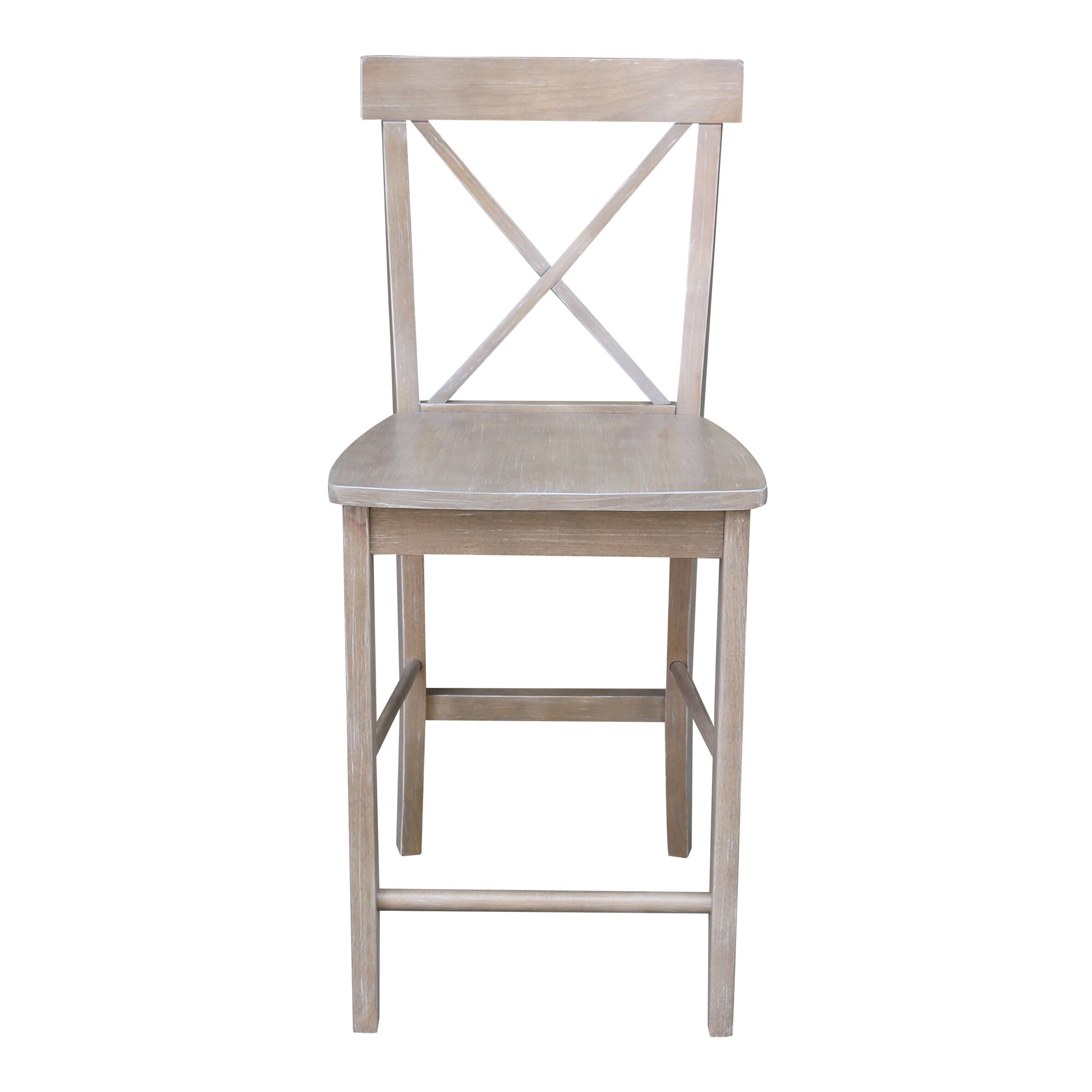 Washed Gray Taupe X-Back Solid Wood Counter Stool