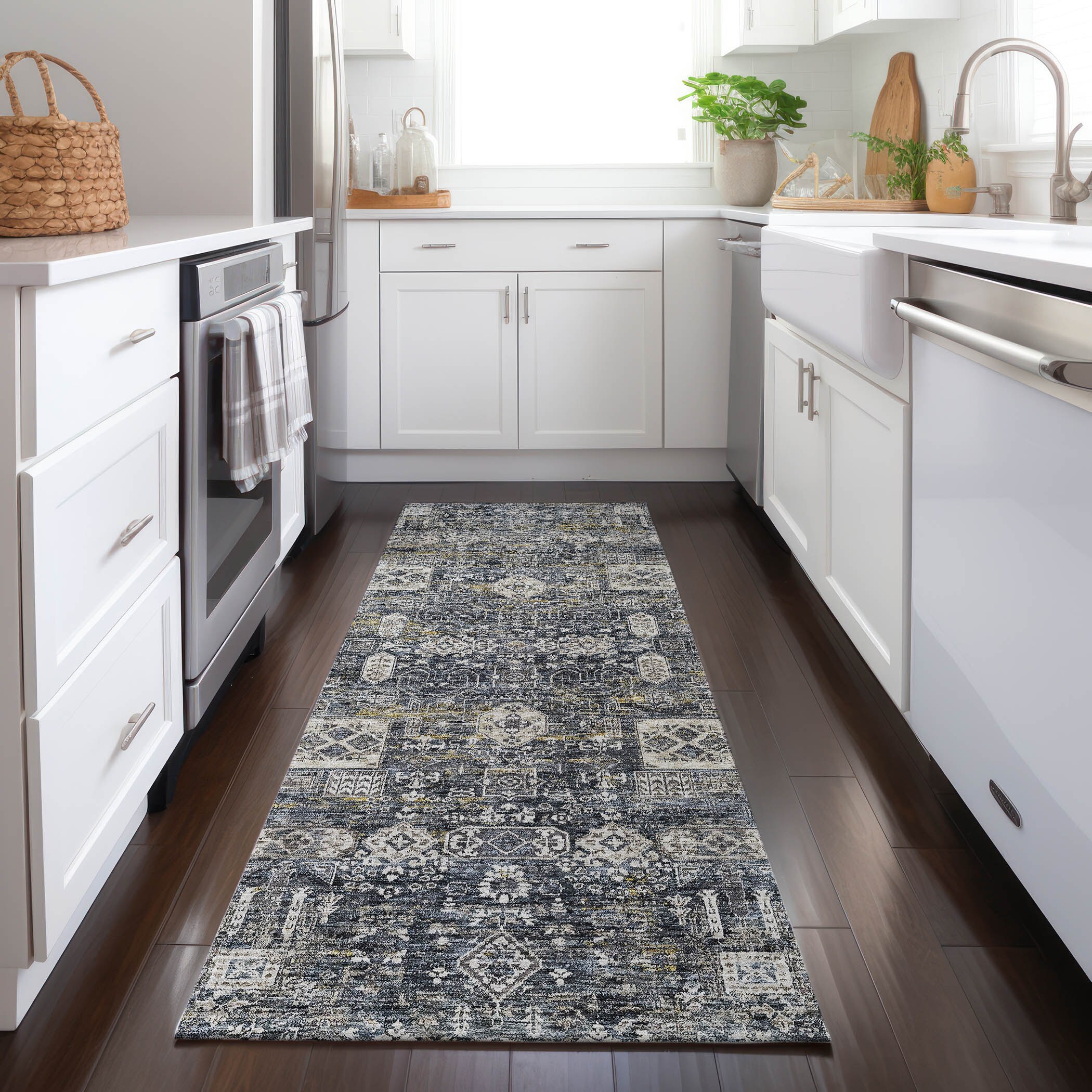 Addison Rugs ACN637CC2X8 Chantille ACN637CC 2 x 7 (ft) Polyester Charcoal Rectangular Indoor/Outdoor Geometric Machine washable Runner rug