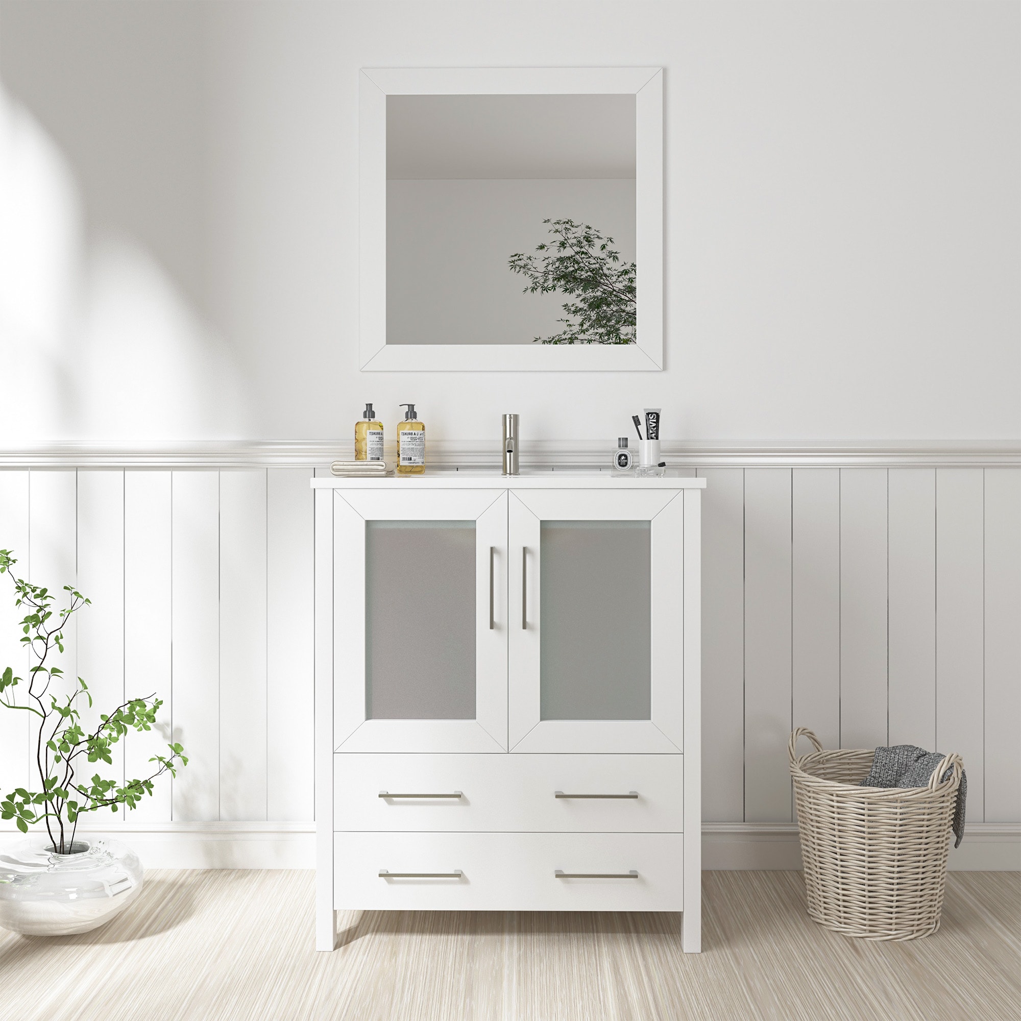 Vanity Art VA3024-W Brescia 24-in White Undermount Single sink Bathroom Vanity with White Ceramic Top (Mirror Included)
