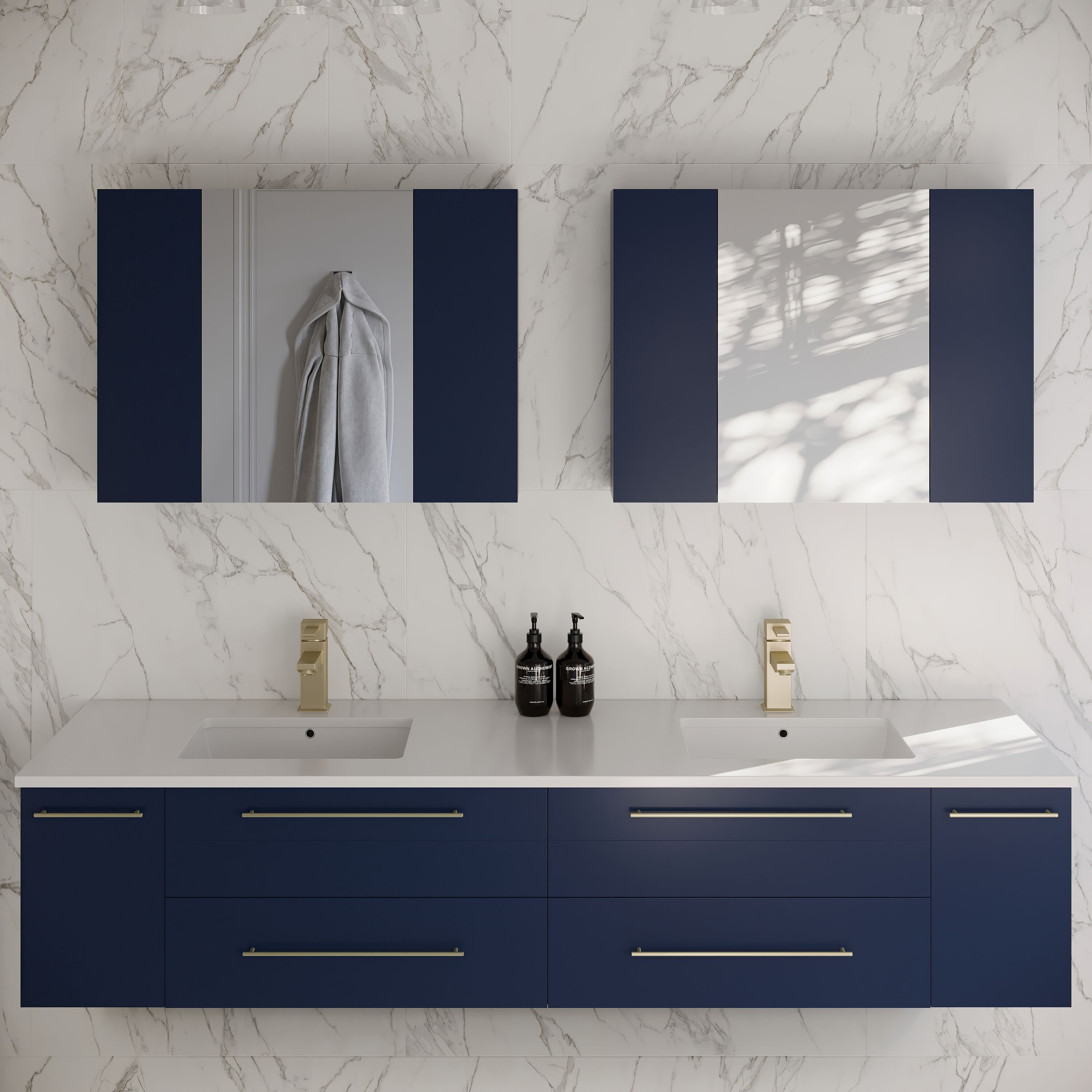 Fresca FVN6172RBL-UNS-D Lucera 72-in Royal Blue Undermount Double sink Floating Bathroom Vanity with White Quartz Top