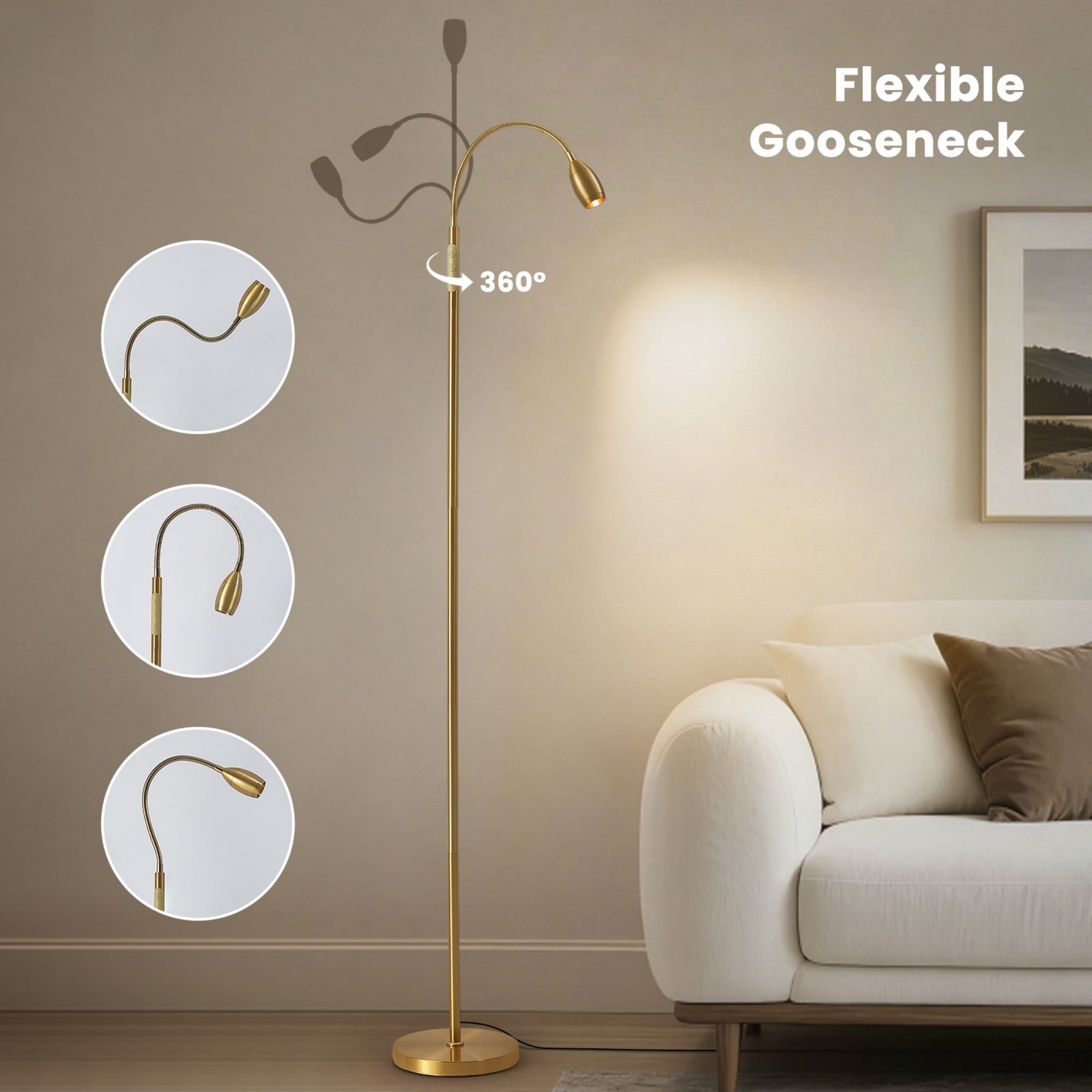 Netin Reading lamp 72-in Gold Swing-arm Floor Lamp with Metal Shade