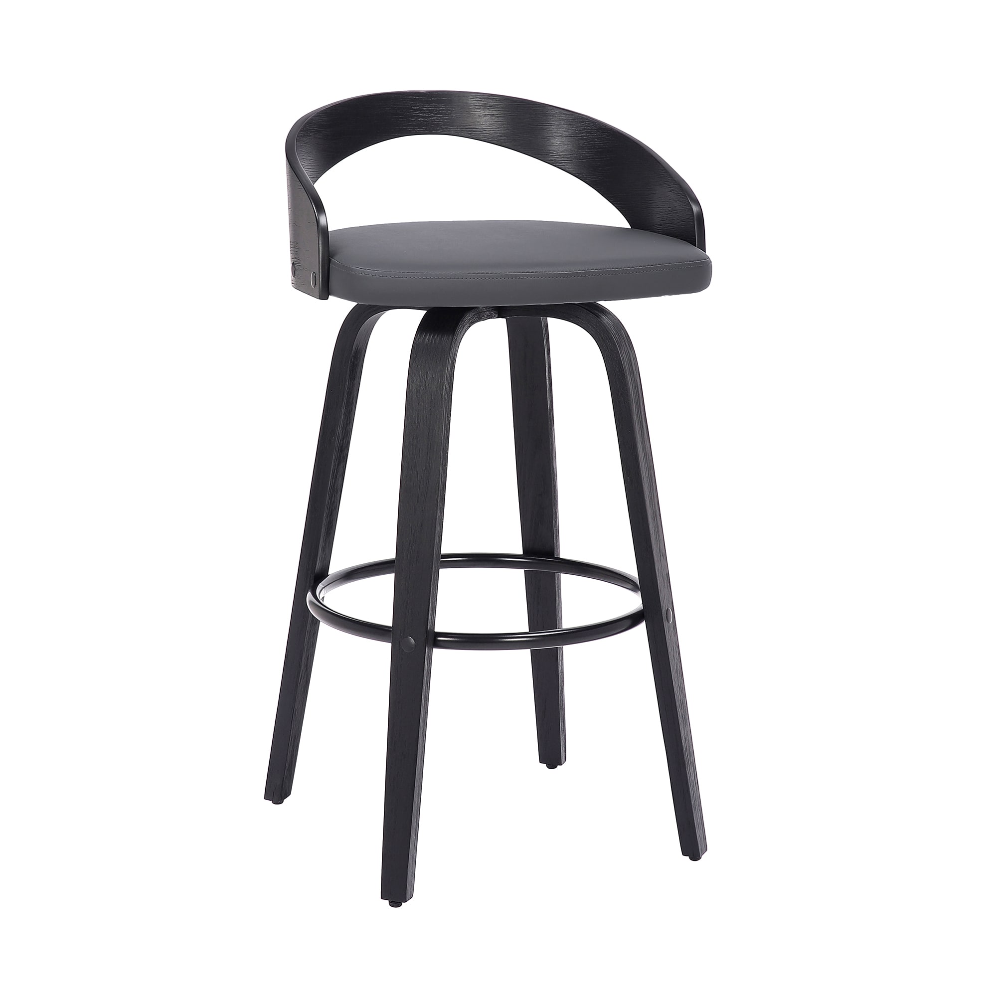 Armen Living LCSOBAGRBL30 Black 30.0-Inches H Bar height Round seat Upholstered Swivel Wood Bar Stool Back