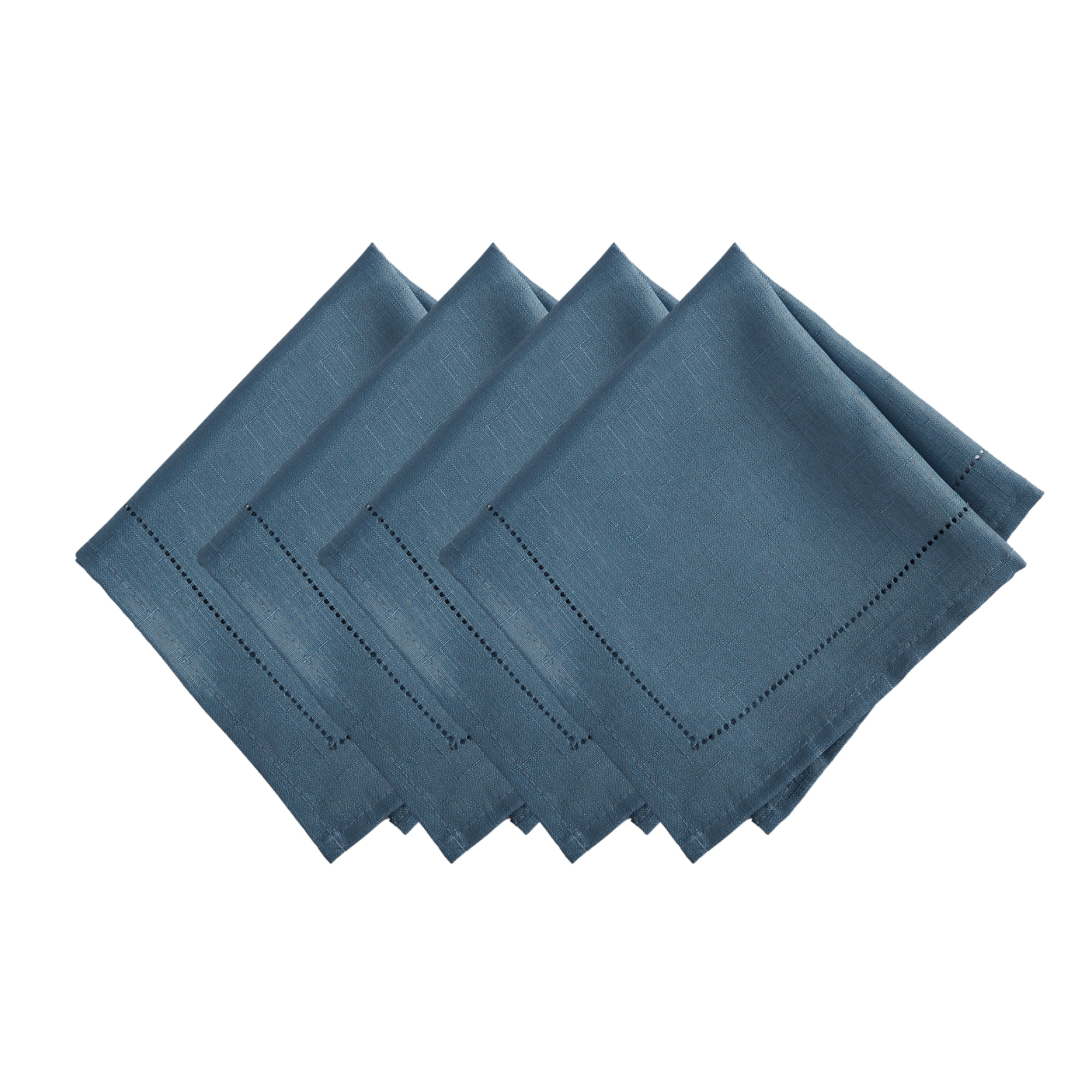 Elrene Home Fashions 194590160968 Alison Eyelet Punched Border 17x17 4 -Pack Copen Blue Polyester Square Napkin(s)