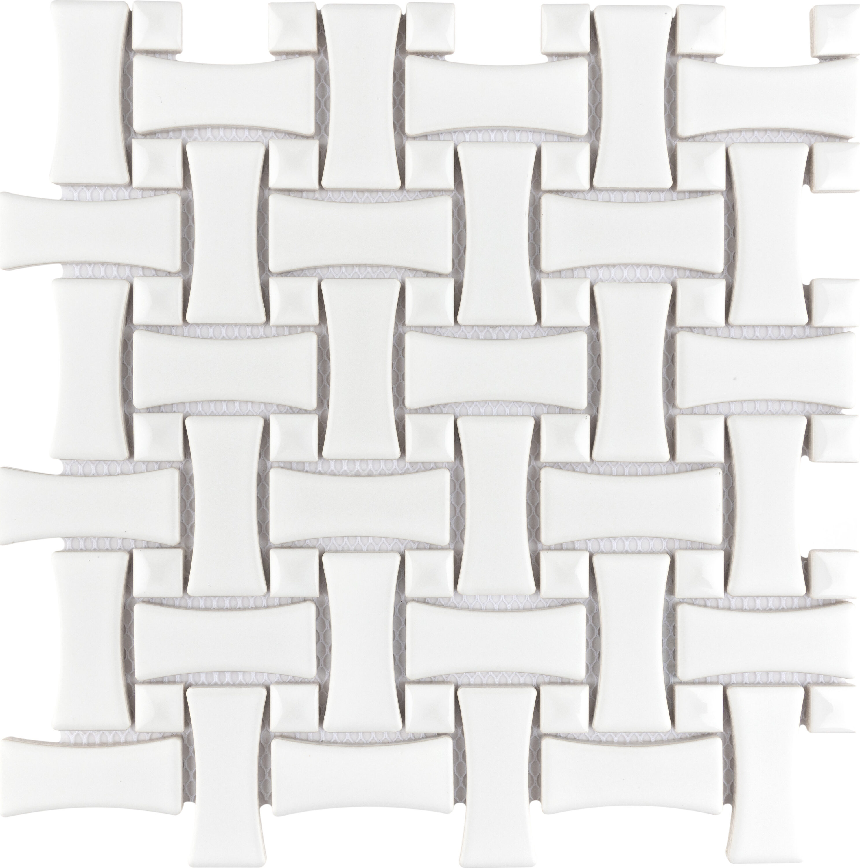 Affinity Tile FDXMBWWW Metro Dog Bone Basketweave Matte White with Glossy White Dot 10-in x 10-in Glazed Porcelain Mosaic Floor and Wall Tile ( 7.1-sq ft Carton )