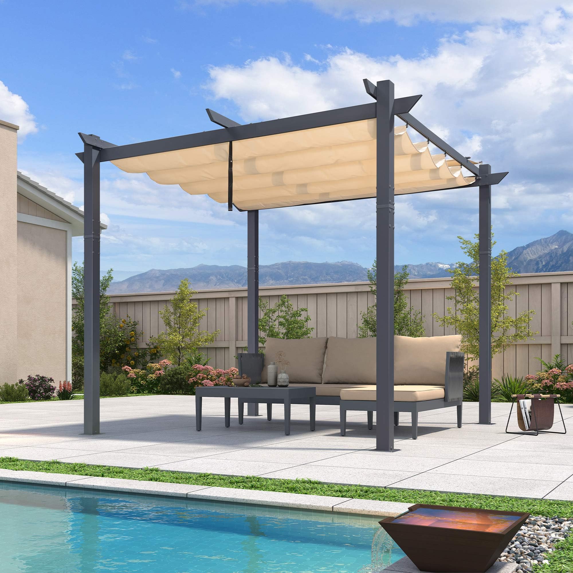 PURPLE LEAF LS06-XDPG10-KK Pergola 10-ft W x 10-ft L x 8-ft H Beige Metal Freestanding Pergola with Canopy