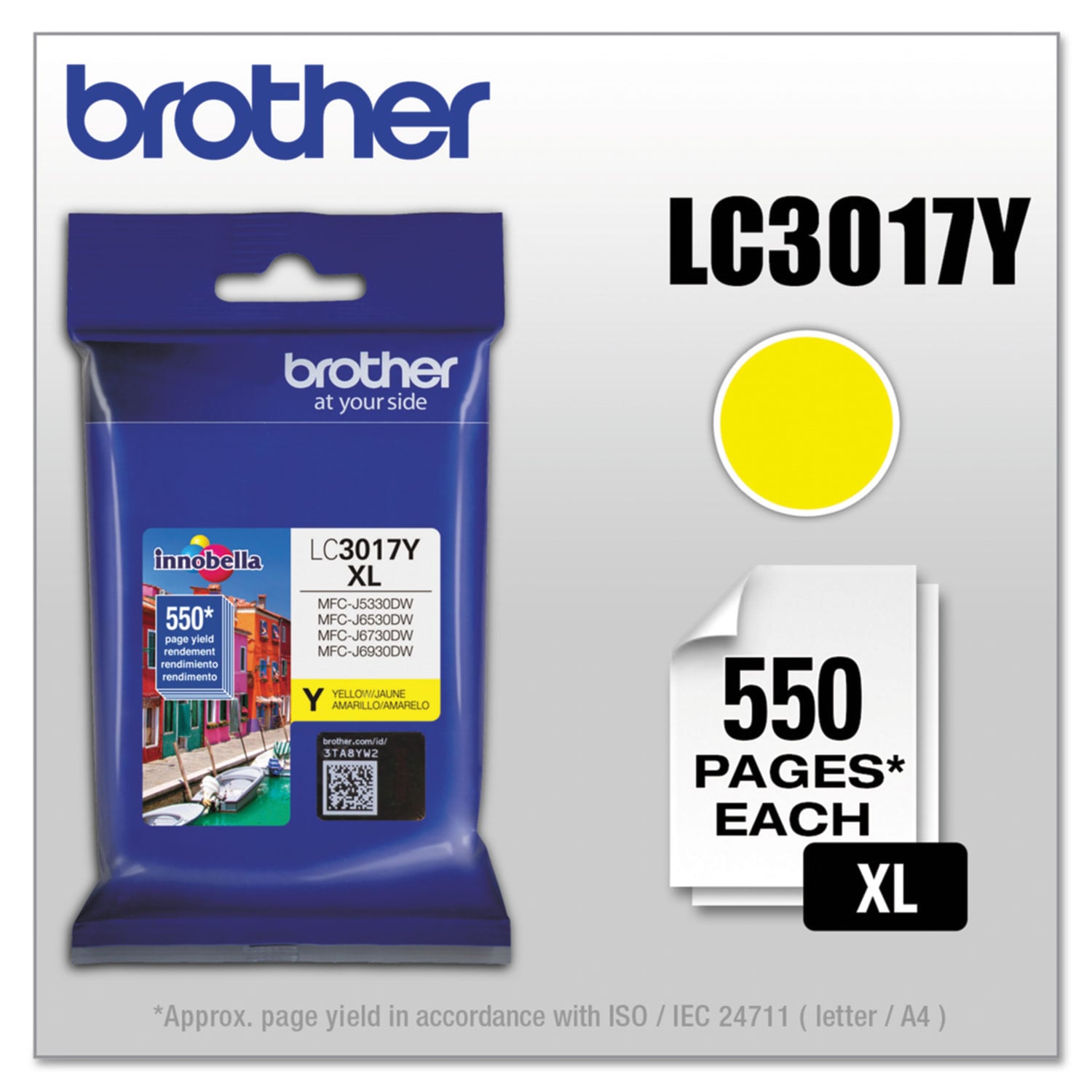 Brother LC3017Y Innobella High-Yield Ink 550 Page-Yield Yellow #LC3017Y