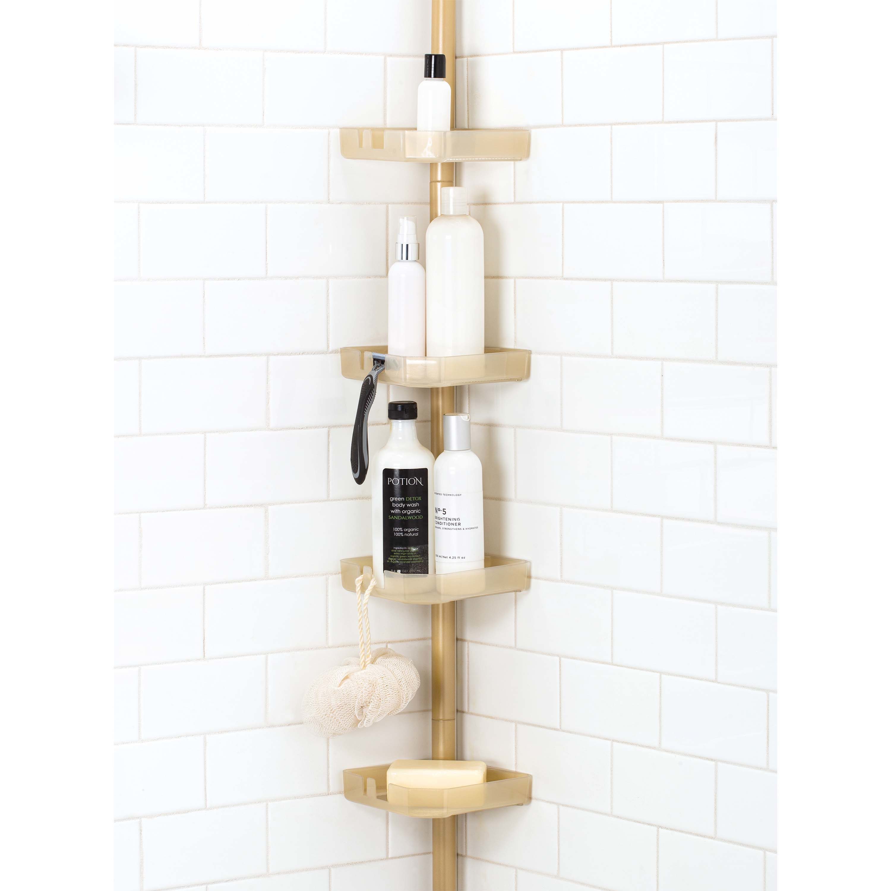 Bath Bliss Gold Plastic 4-Shelf Tension Pole Freestanding Shower Caddy 5.91- in x 101-in in the Bathtub & Shower Caddies department at