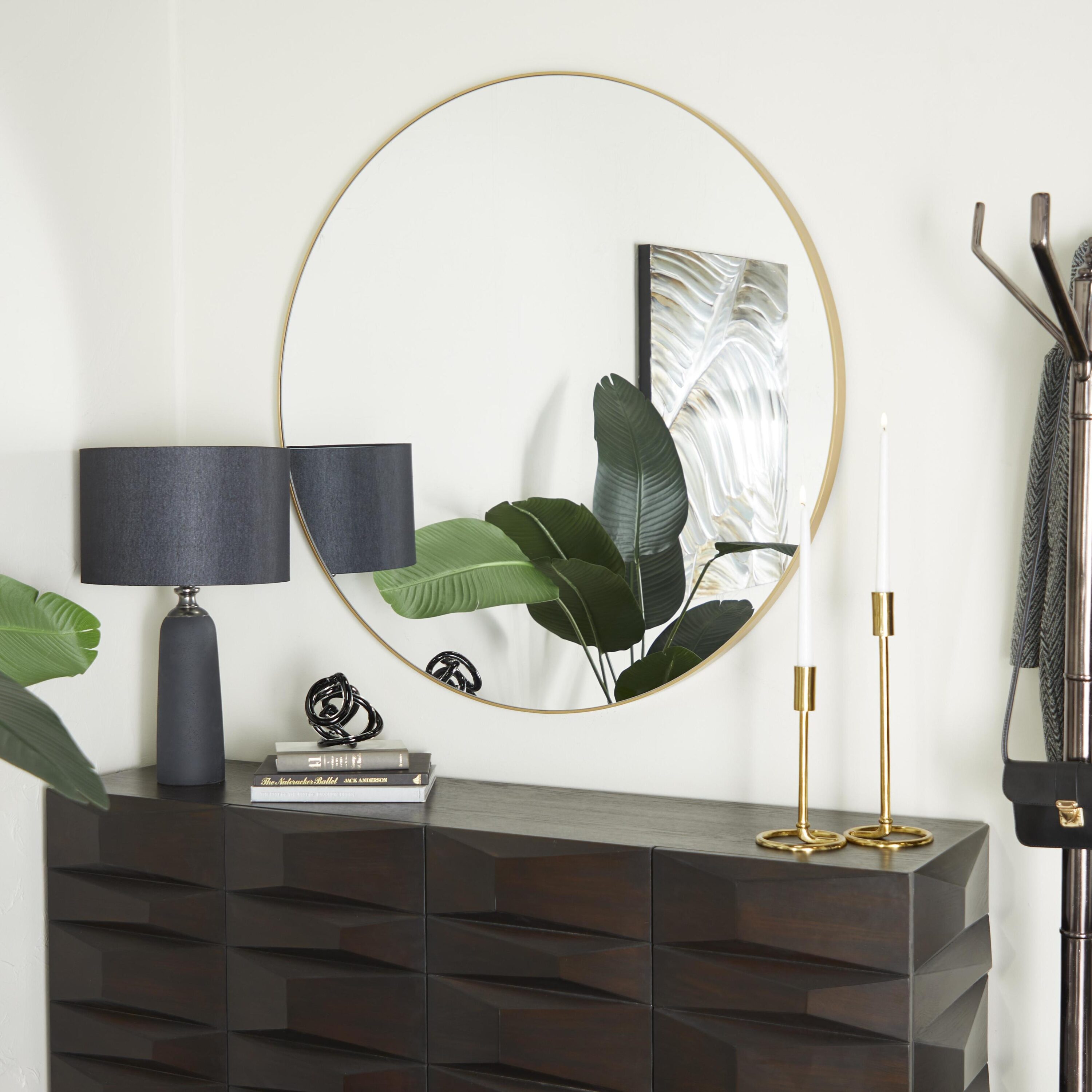 Grayson Lane 98574 42-in W x 42.0-in H Round Gold Thin Minimalist Framed Wall Mirror