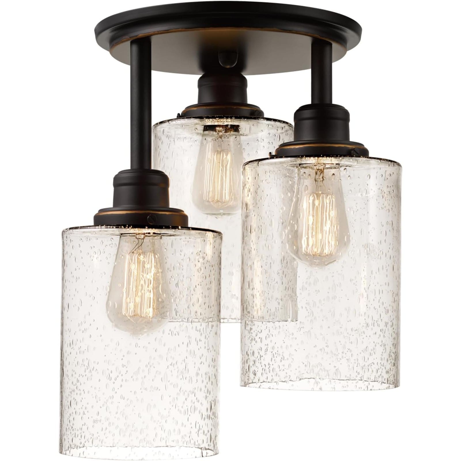 Slagawa  Oil Rubbed Bronze Semi Flush Mount Ceiling Light with Seeded Glass Shades 3 Light 13 Inch Width for Indoor Use