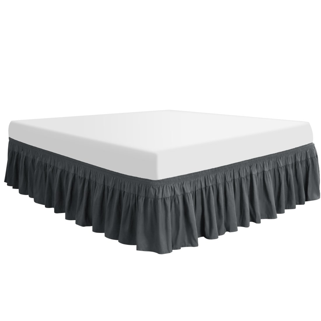 Unique Bargains Wrap Around Bed Skirt 110gsm Microfiber Elastic Dust Ruffles BedskirtsThree Fabric Sides Fade and Wrinkle No Lift Mattress with 16 Inch Tailored Drop - Dark Gray King