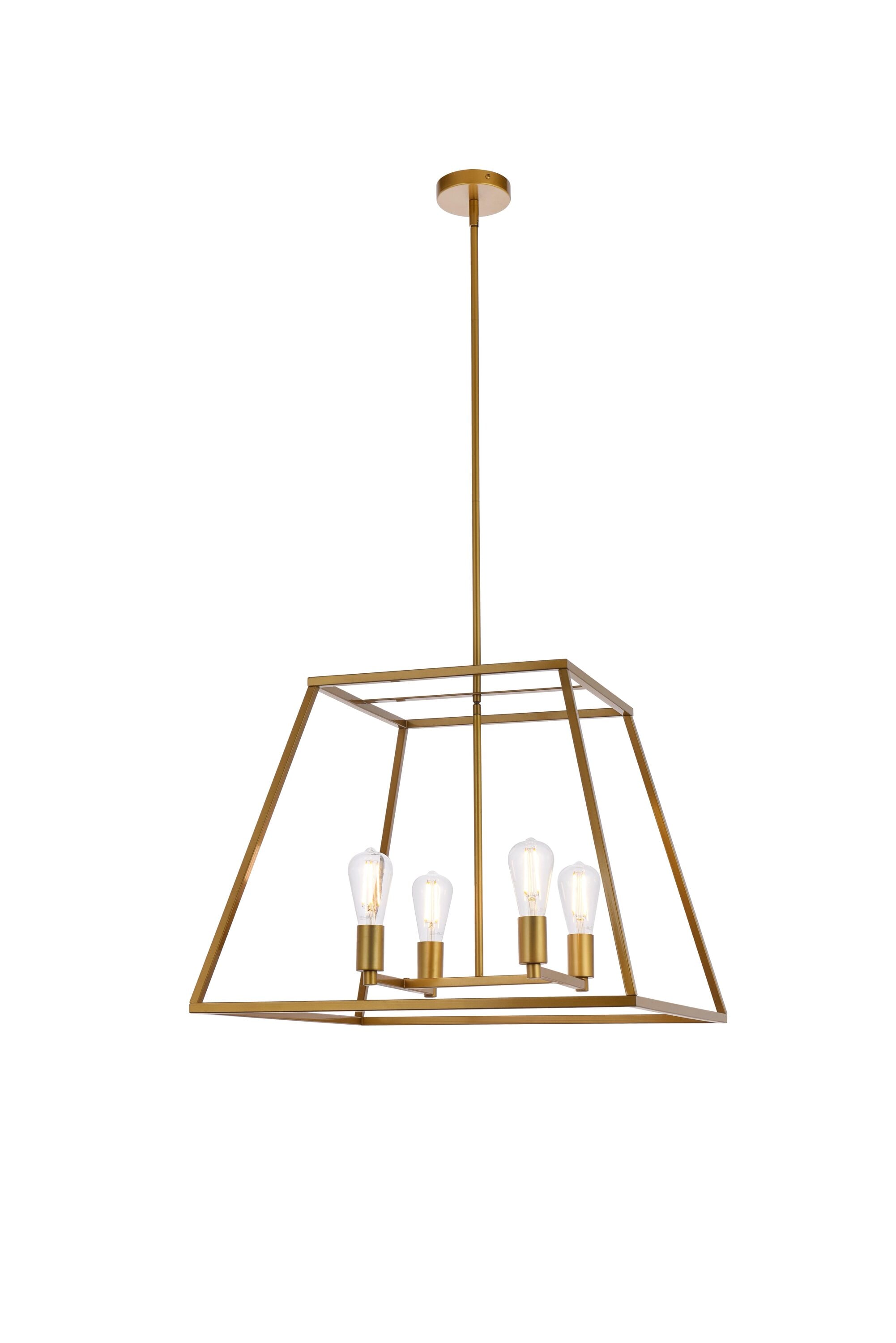 Elegant Decor HFDL2160D24BR Home Furnishing 4 -Light Brass Farmhouse Square Large Hanging Pendant light