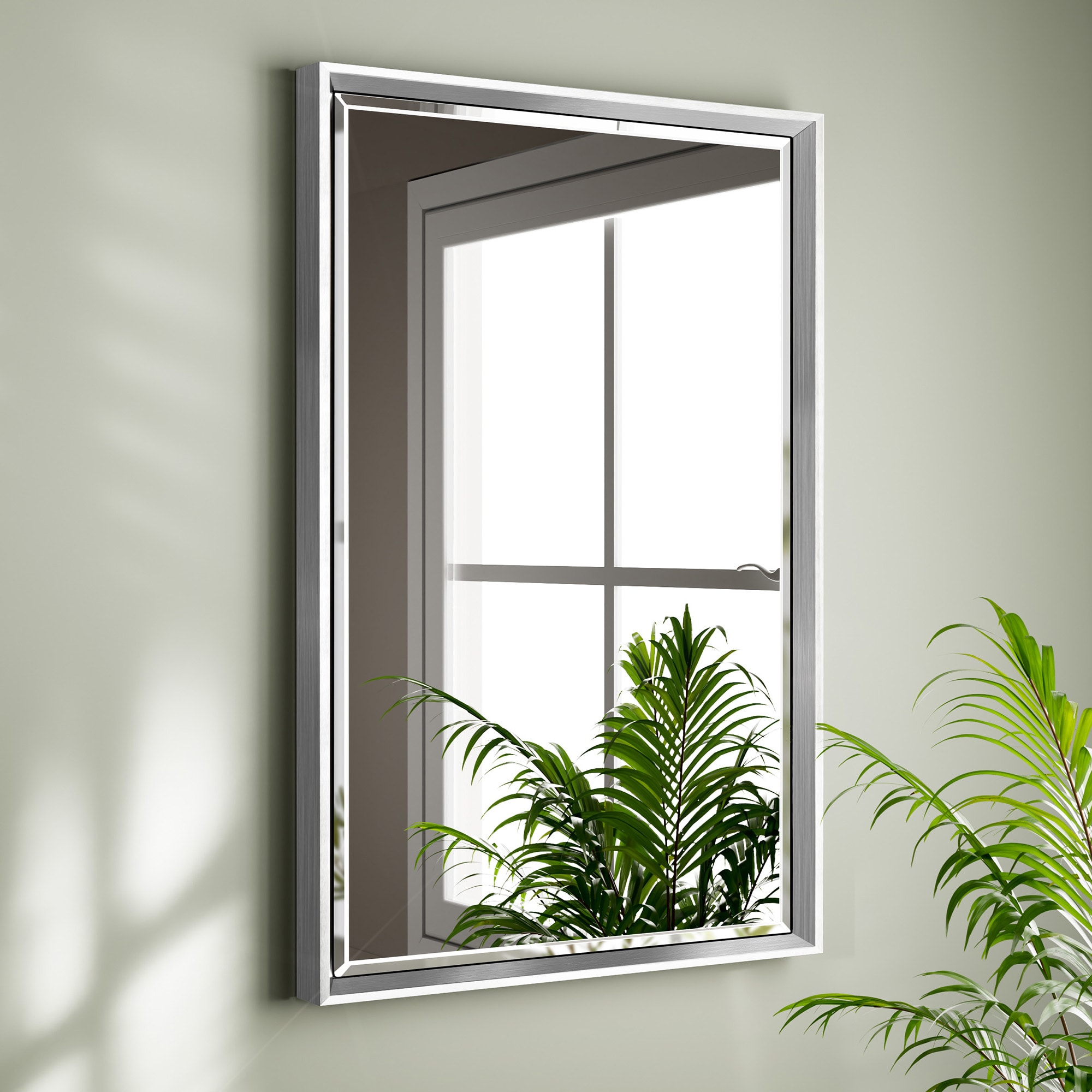 QueenFun TMFMB1624BS Bathroom Mirrors 16-in x 24-in Beveled Rectangle Bathroom Vanity Mirror ( Silver )