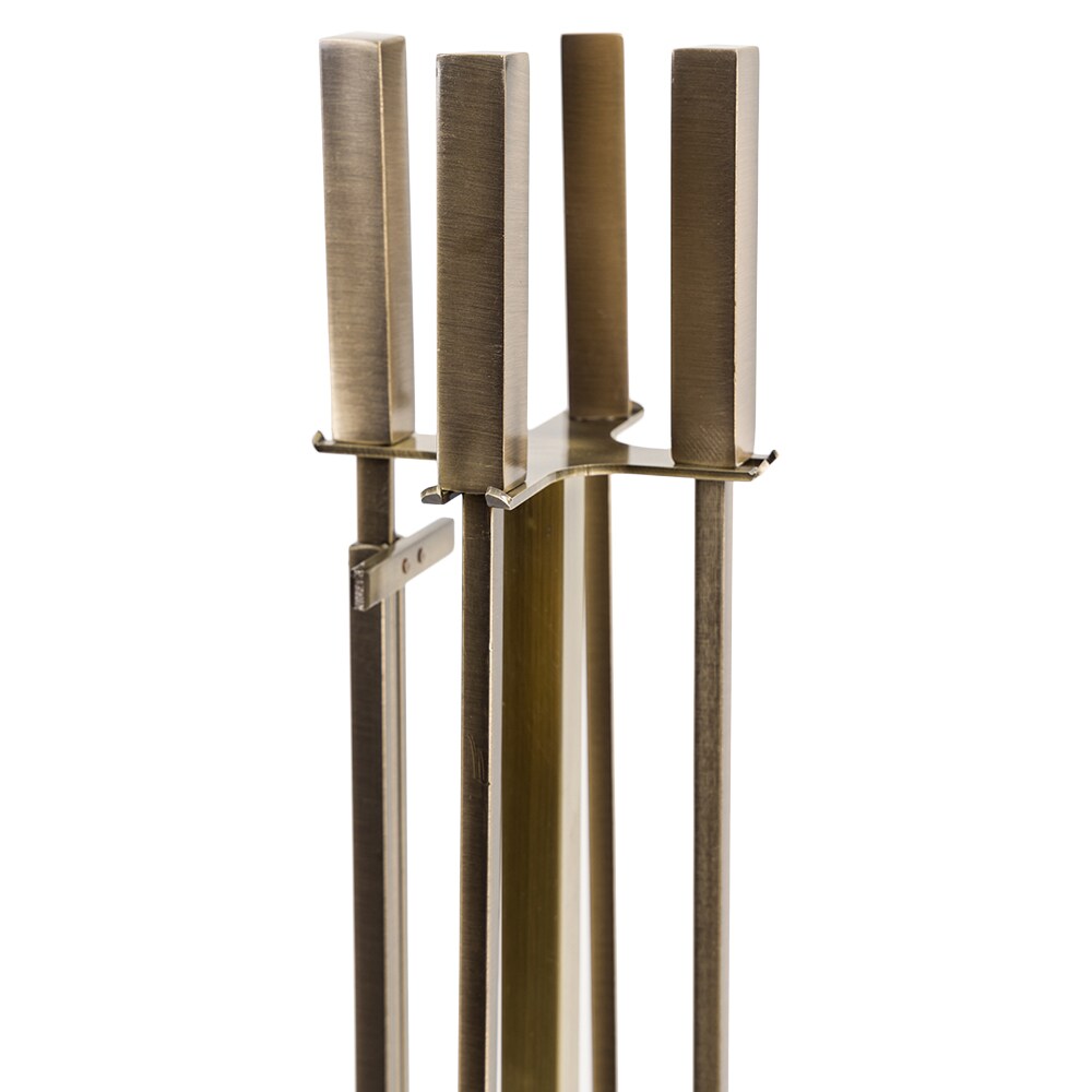 Harriet Aged Brass 5-Piece Fireplace Tool Set with Stand